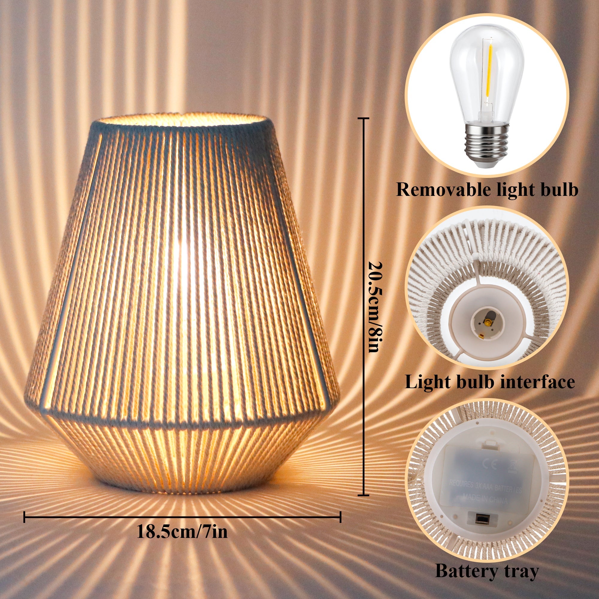 JHY DESIGN 2-Pack Boho Woven Cotton Rope Table Lamp - 8" H Cordless Battery - Operated with 6-Hour Timer, Perfect for Bedroom Bedside & Events-5