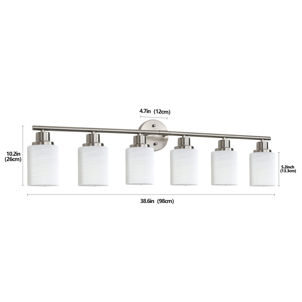 Vanity Light Fixture | 4/5/6/8-Light Bathroom Wall Sconce with Frosted White Glass & Iron Frame — Black, Chrome or Gold, 4 Sizes