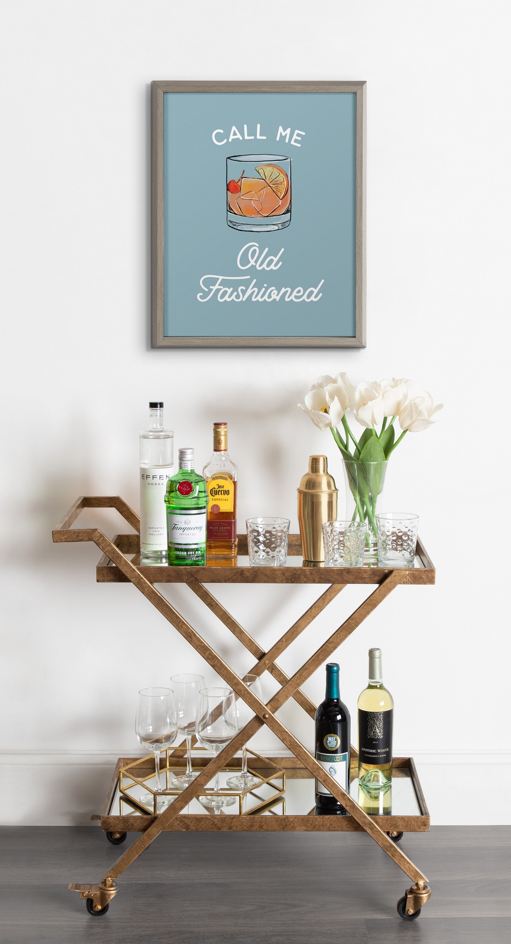 Blake Call Me Old Fashioned Blue Framed Printed Glass by The Creative Bunch Studio