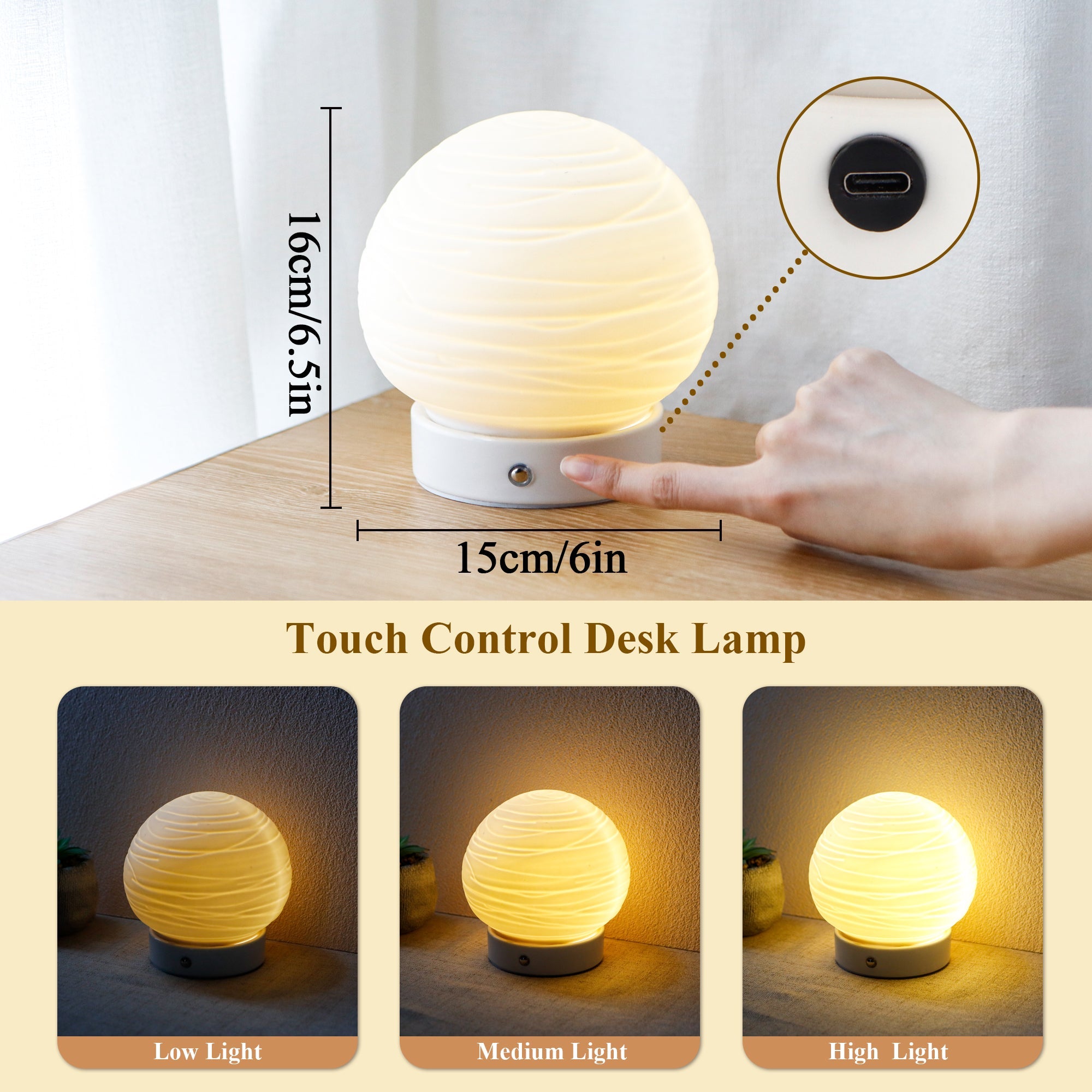 JHY DESIGN 1800mAh Ceramic Ball Rechargeable Lamp (Planet)-3