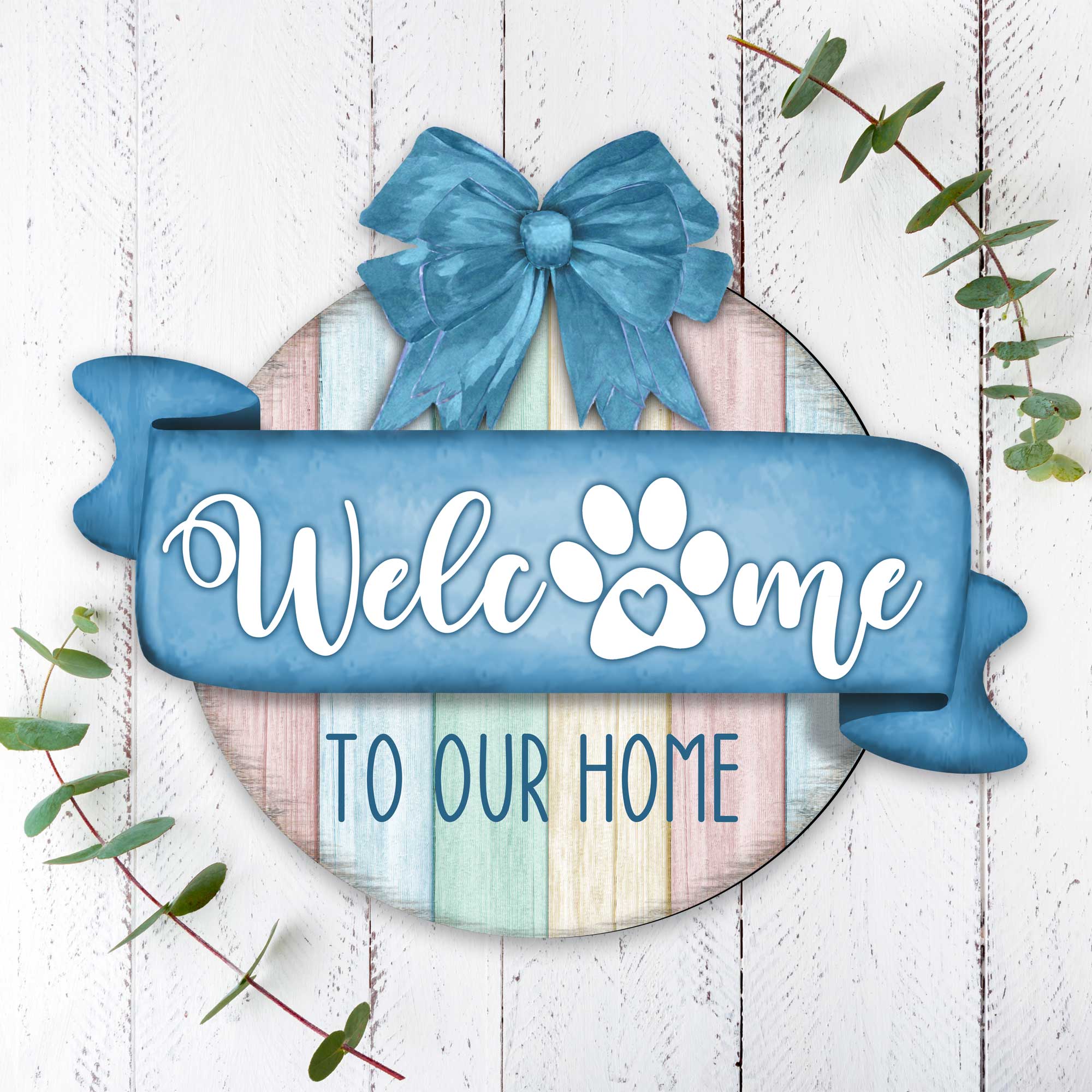 Front door welcome sign | Dog lover porch wreath | Main entrance Welcome sign| Wooden front porch decor - 933102H-2