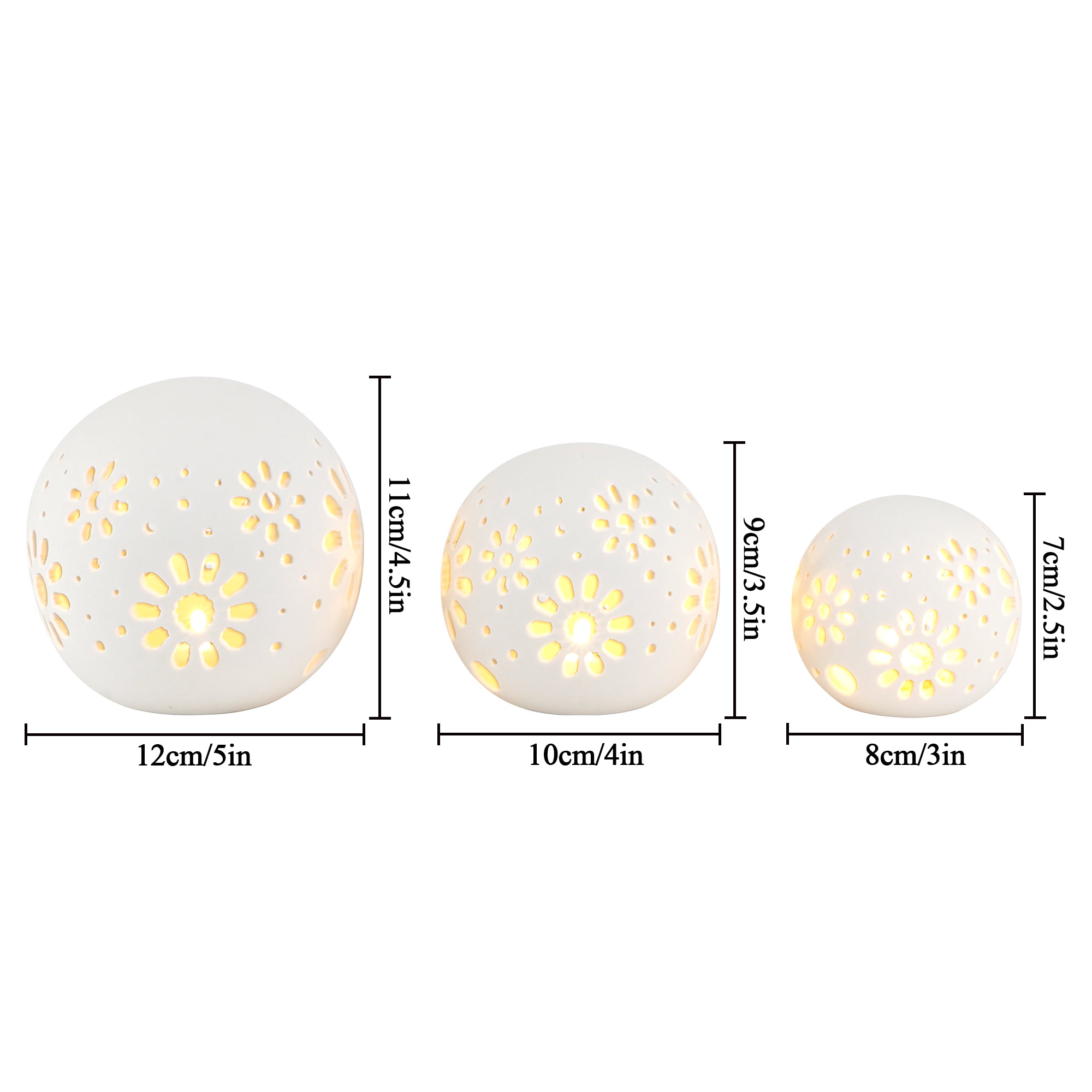 Set of 3 Ceramic Decorative Lamp Floral Carved Cordless Lamp-2