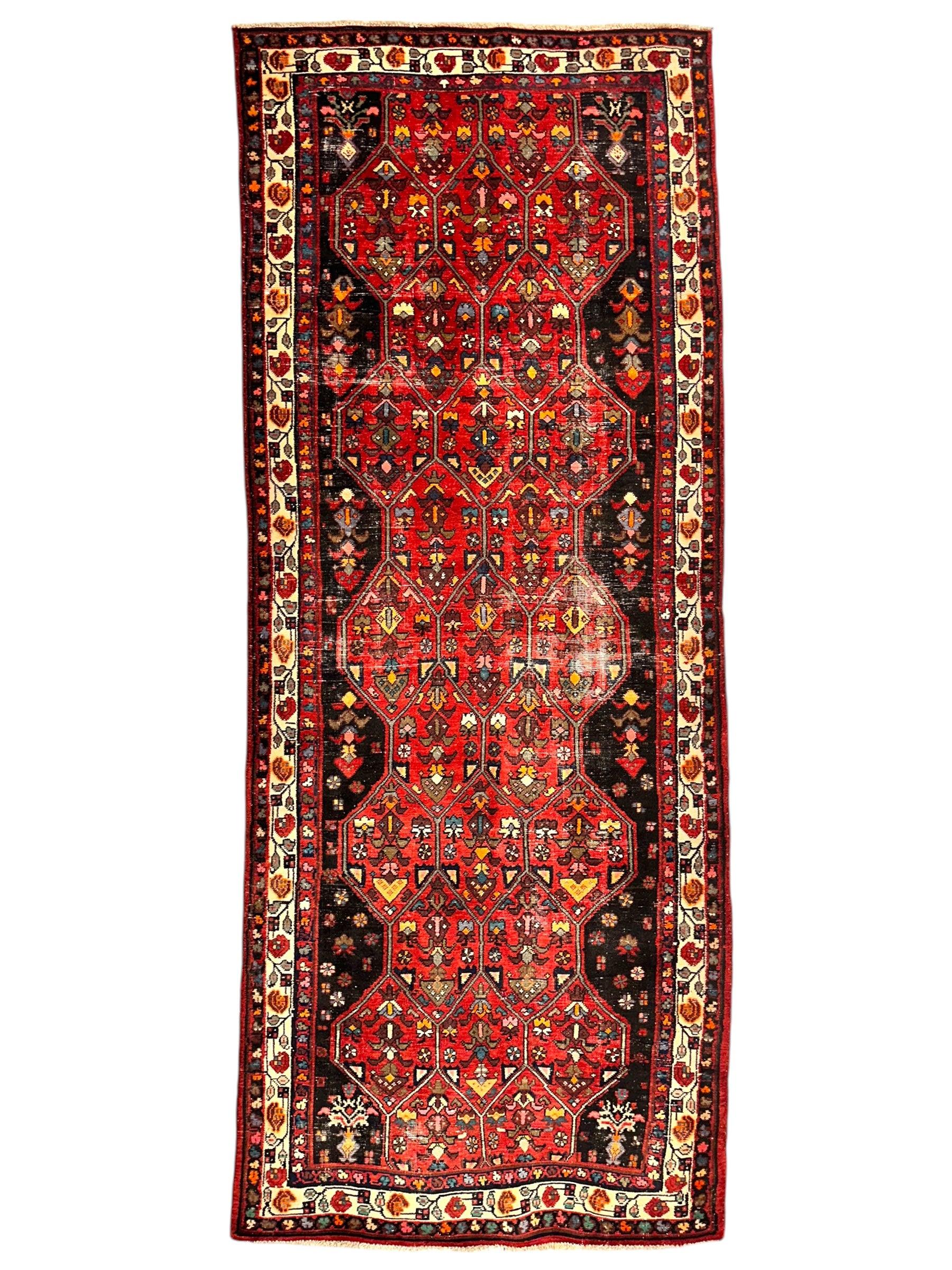 Vintage Persian Hosseinabad Runner Rug - 4’2” x 10’5” - Handwoven Wool, Circa 1950s