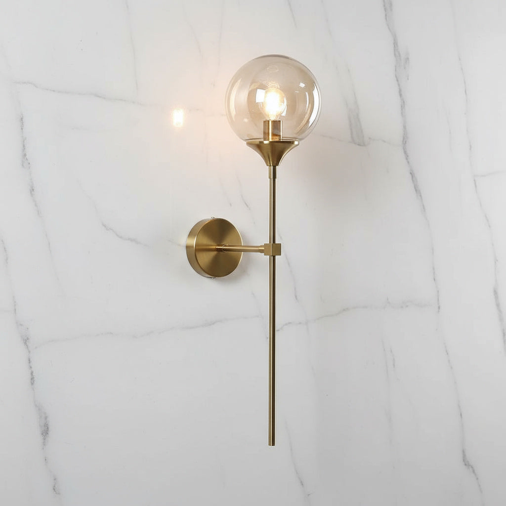 Modern Glass Wall Sconce with Gold Metal Base | Warm Glow Light Fixture