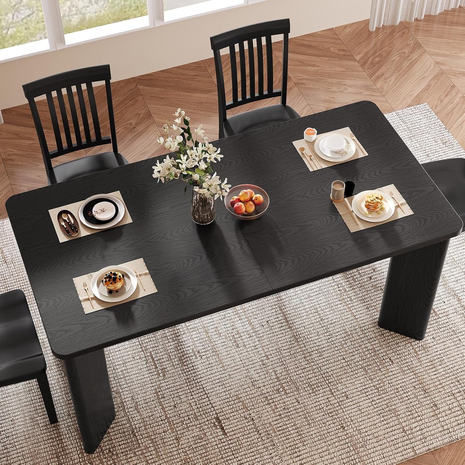 63 Inch Black Rectangular Dining Table Industrial Sturdy