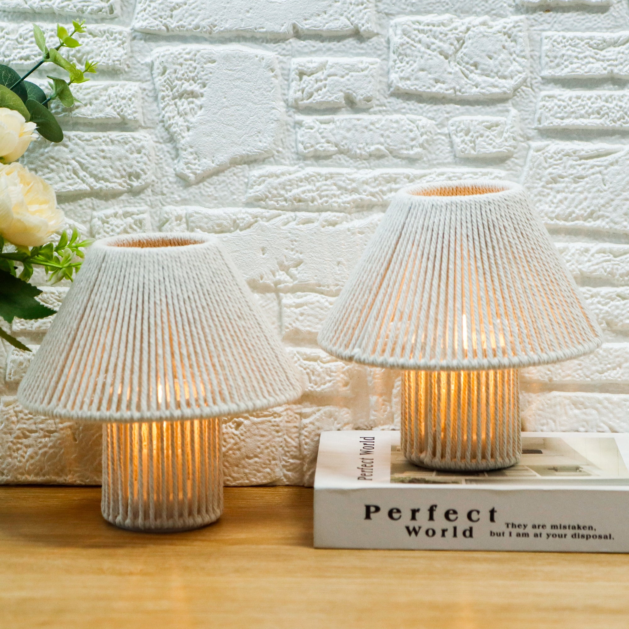 TRIROCKS Woven Cotton Rope LED Cordless Table Lamp (Set of 2) – 7'' Battery-Operated Boho Lamps, Indoor/Outdoor-2