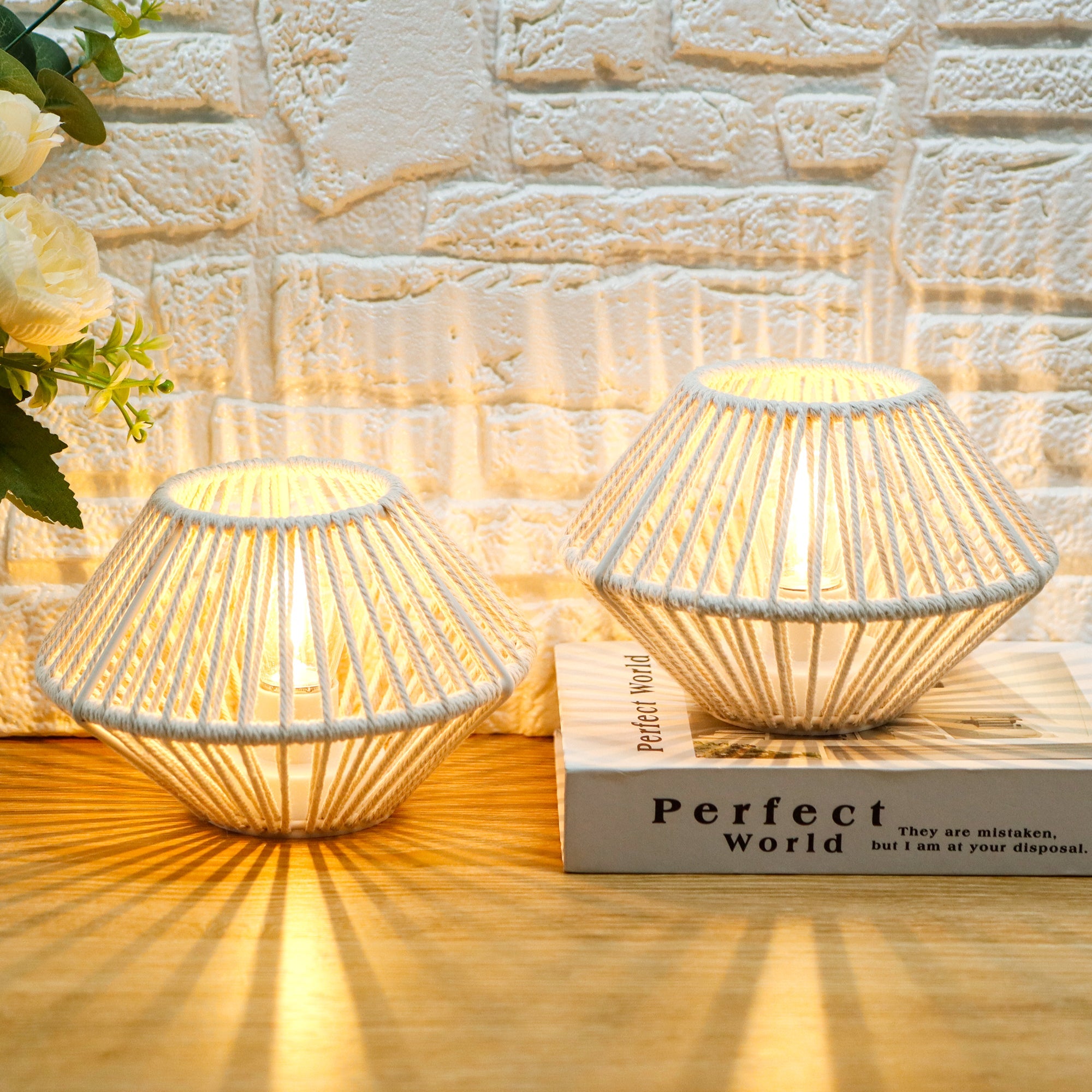 TRIROCKS Woven Cotton Rope Table Lamp (Set of 2) – 5" Cordless Battery-Operated Boho Wireless LED Lamps, Indoor/Outdoor-4