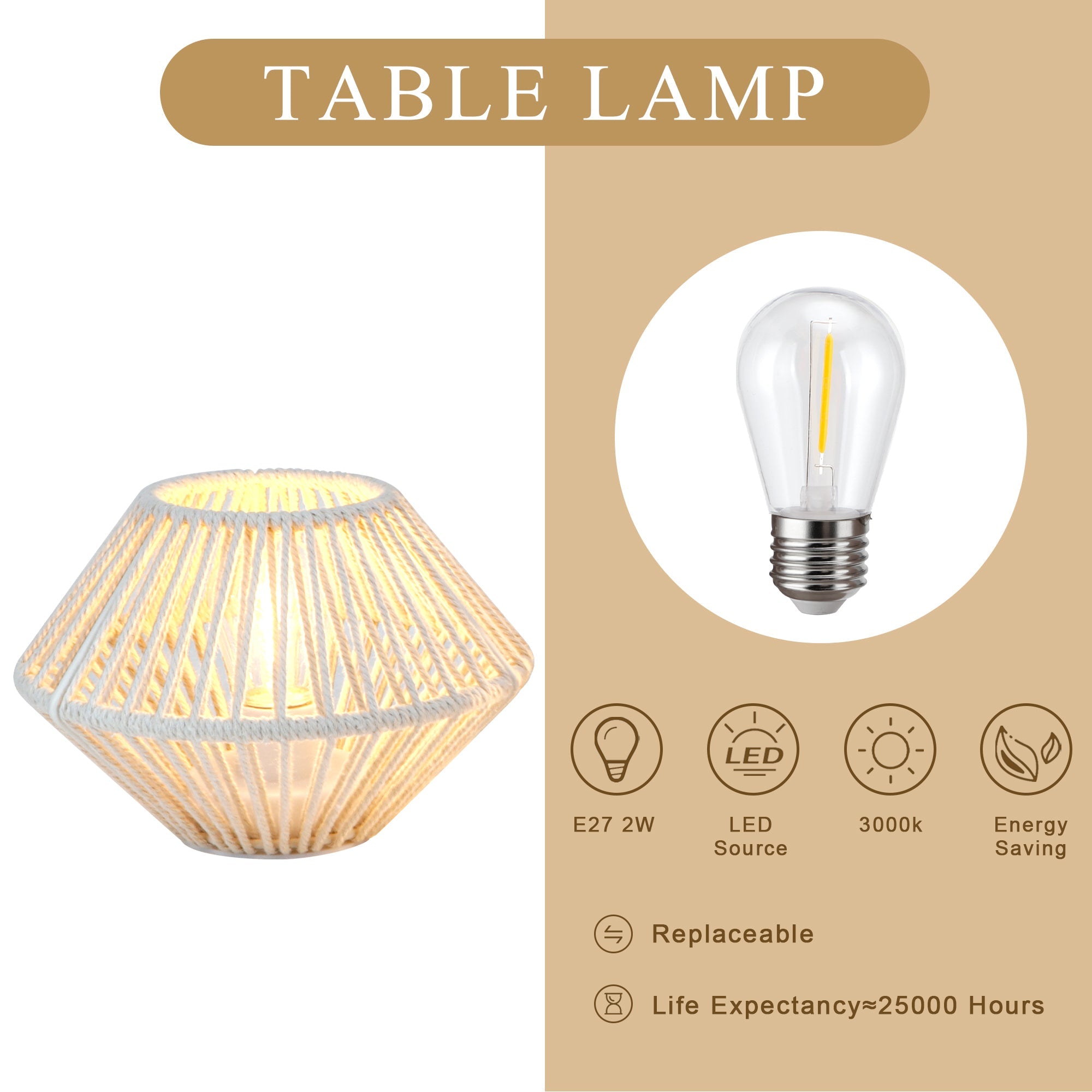 TRIROCKS Woven Cotton Rope Table Lamp (Set of 2) – 5" Cordless Battery-Operated Boho Wireless LED Lamps, Indoor/Outdoor-0