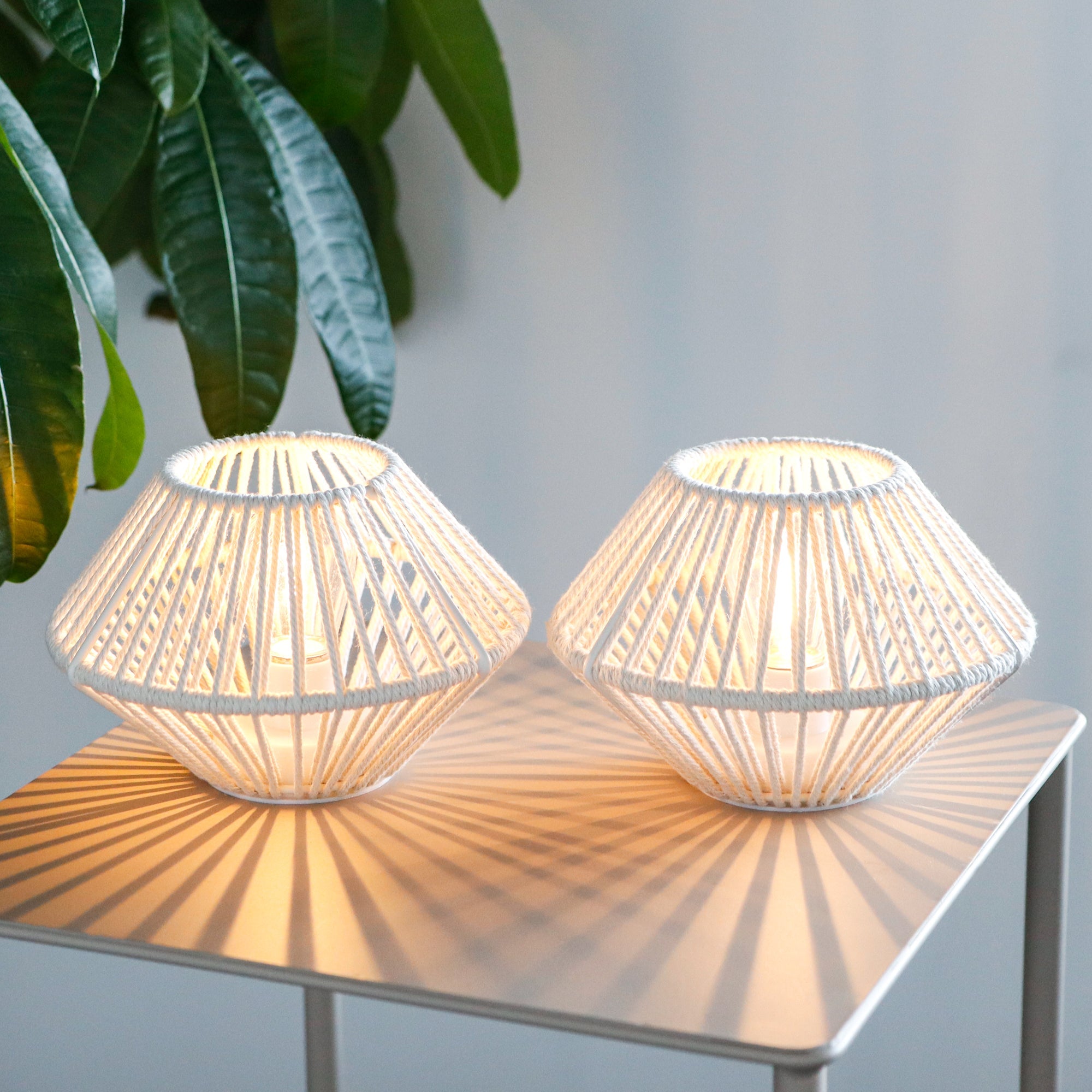 TRIROCKS Woven Cotton Rope Table Lamp (Set of 2) – 5" Cordless Battery-Operated Boho Wireless LED Lamps, Indoor/Outdoor-2