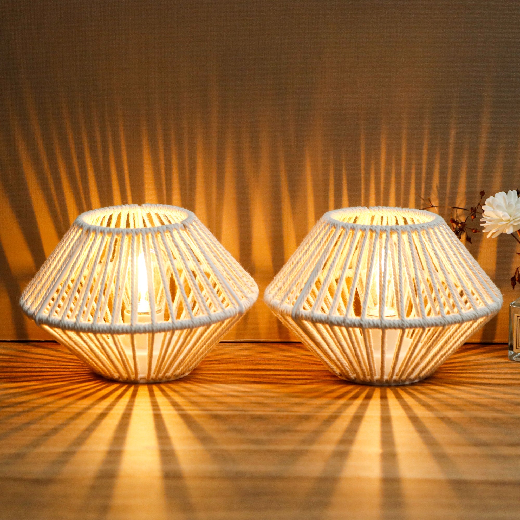 TRIROCKS Woven Cotton Rope Table Lamp (Set of 2) – 5" Cordless Battery-Operated Boho Wireless LED Lamps, Indoor/Outdoor-3