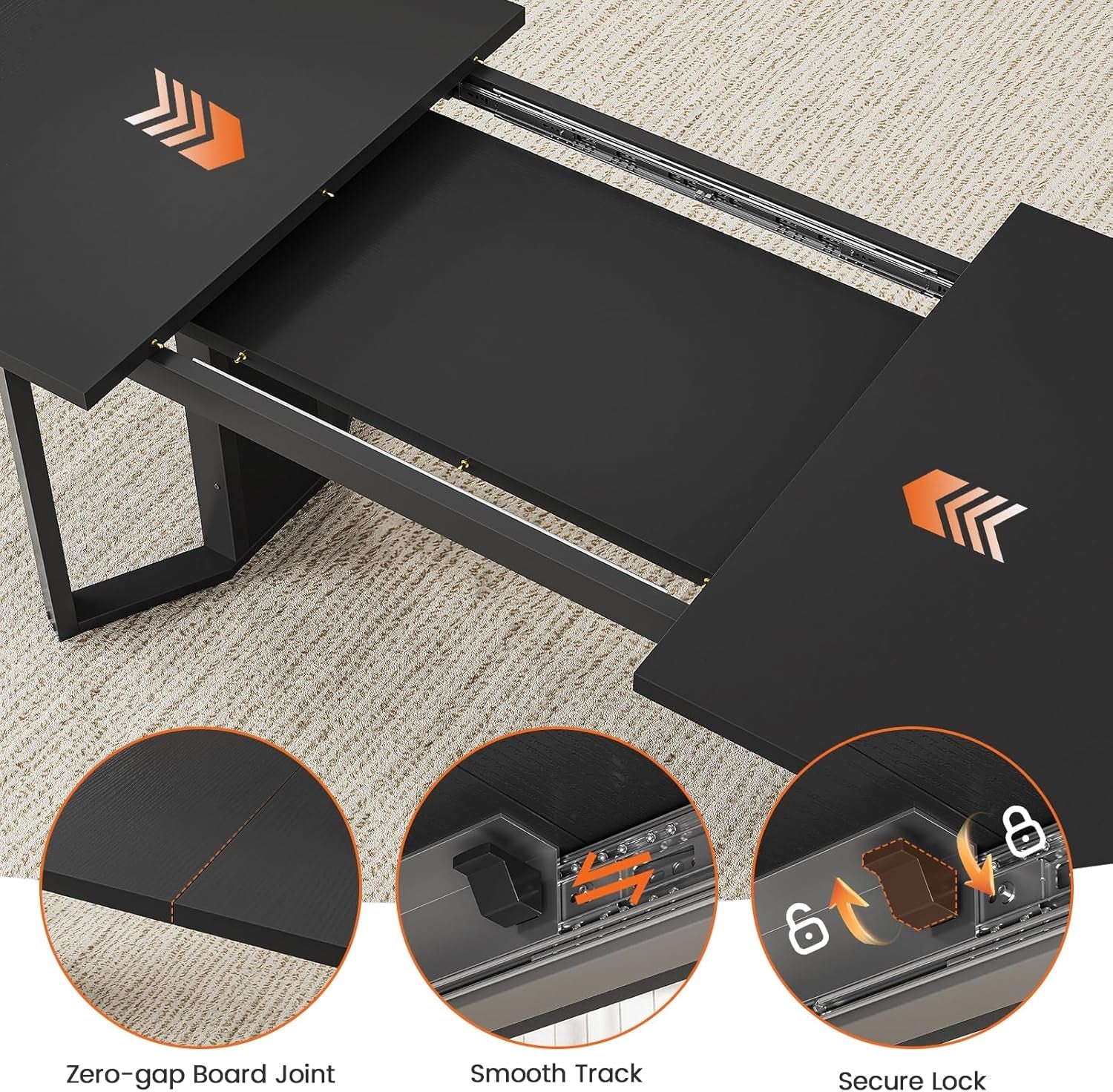 63 Inch Extendable MDF Board Dining Table Set Black Finish