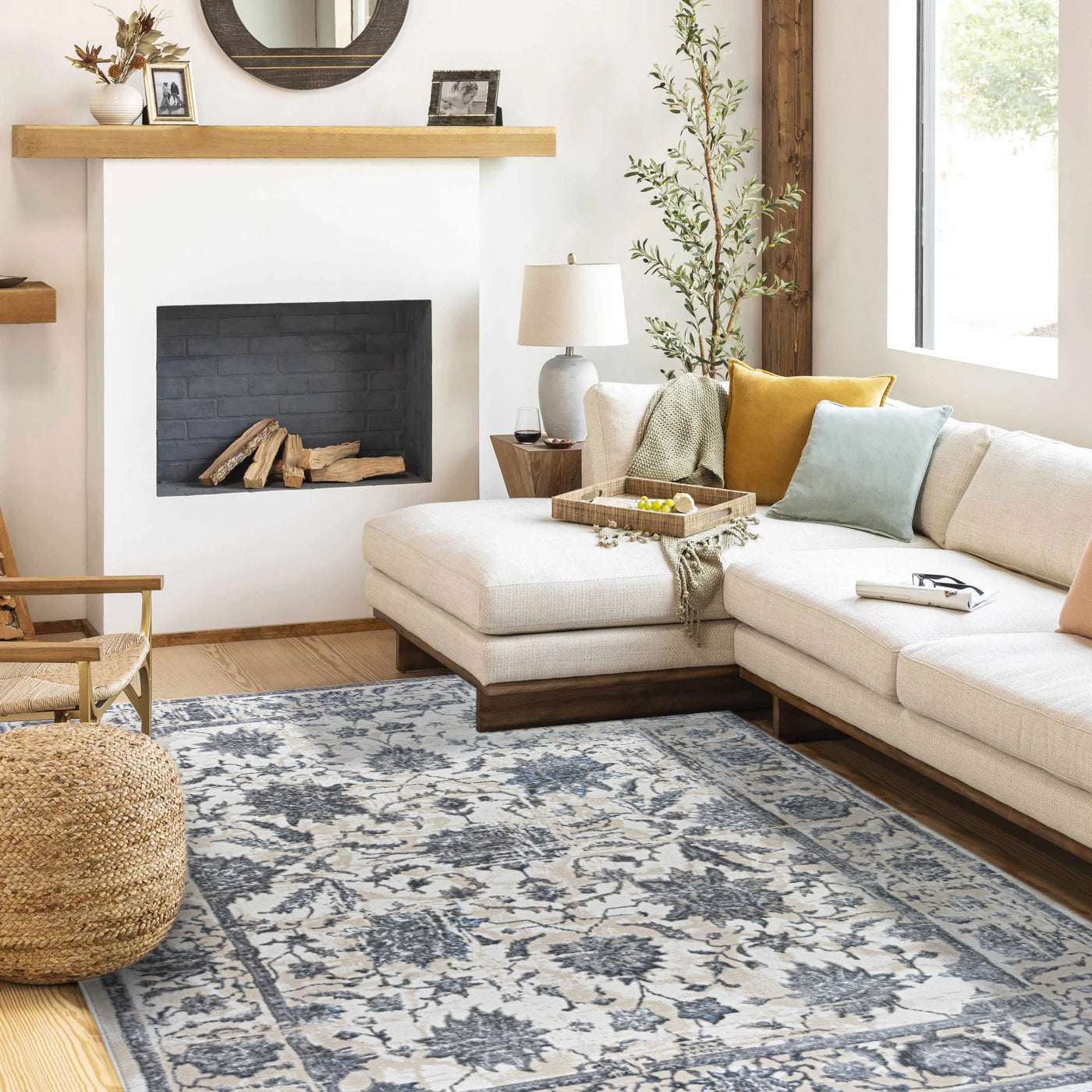 ROY's Home High&Low Area Rugs, Classic Pattern - Shiny Ivory,Grey,Beige Yarn