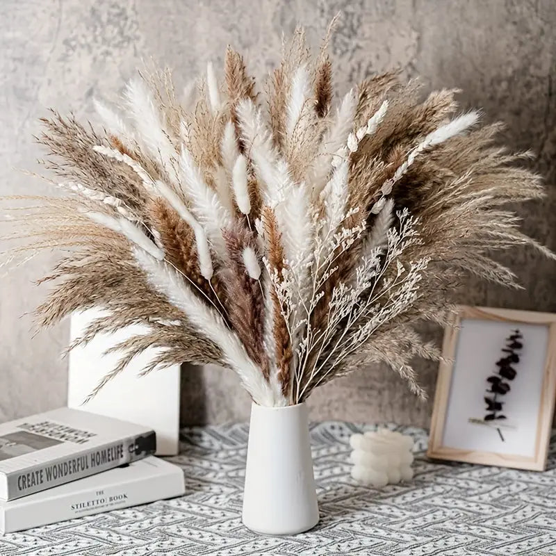Real Touch Dried Flower Set - 50pcs Artificial Rabbit Tail Reed Set (90cm)-1