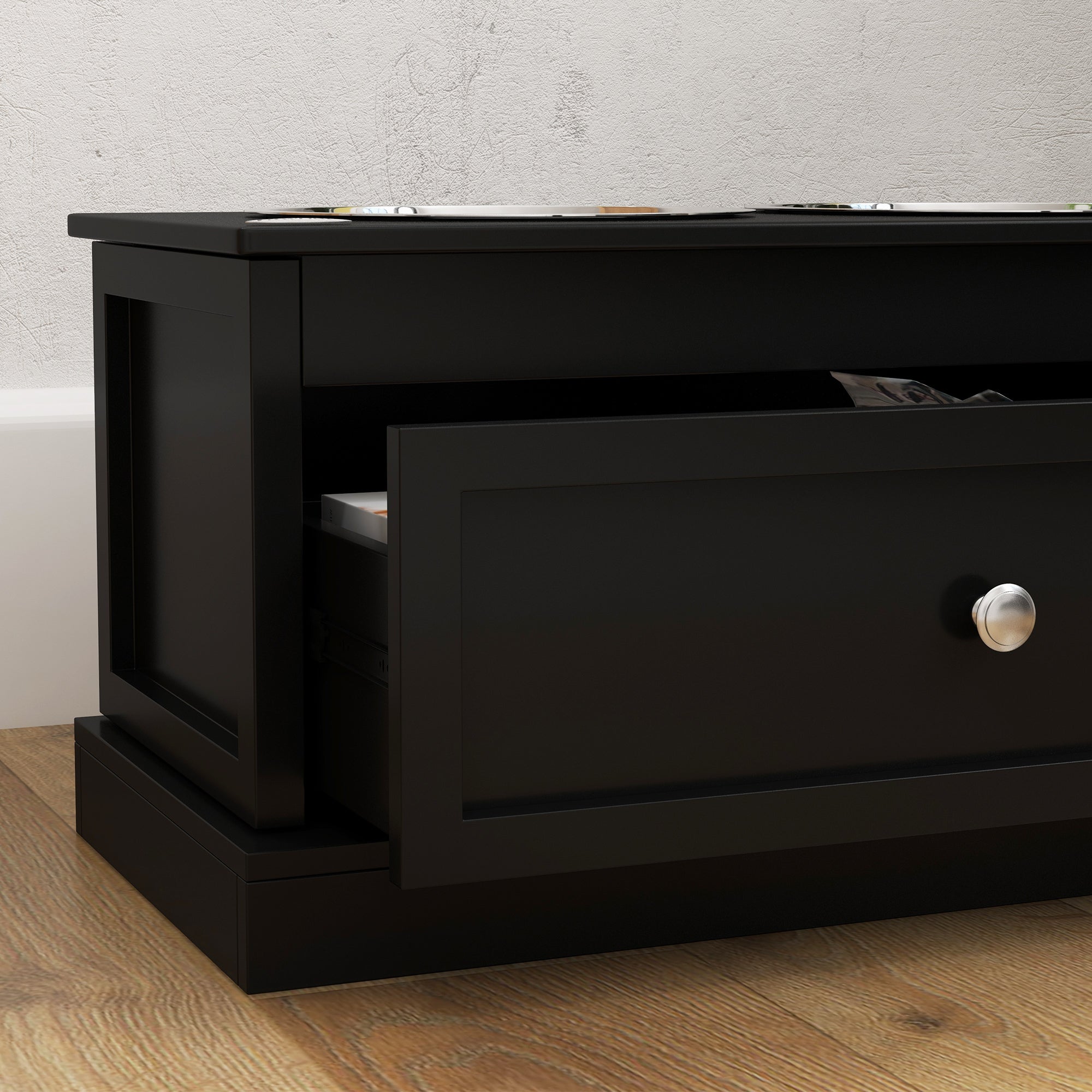 PawHut Large Elevated Dog Bowls with Storage Drawer