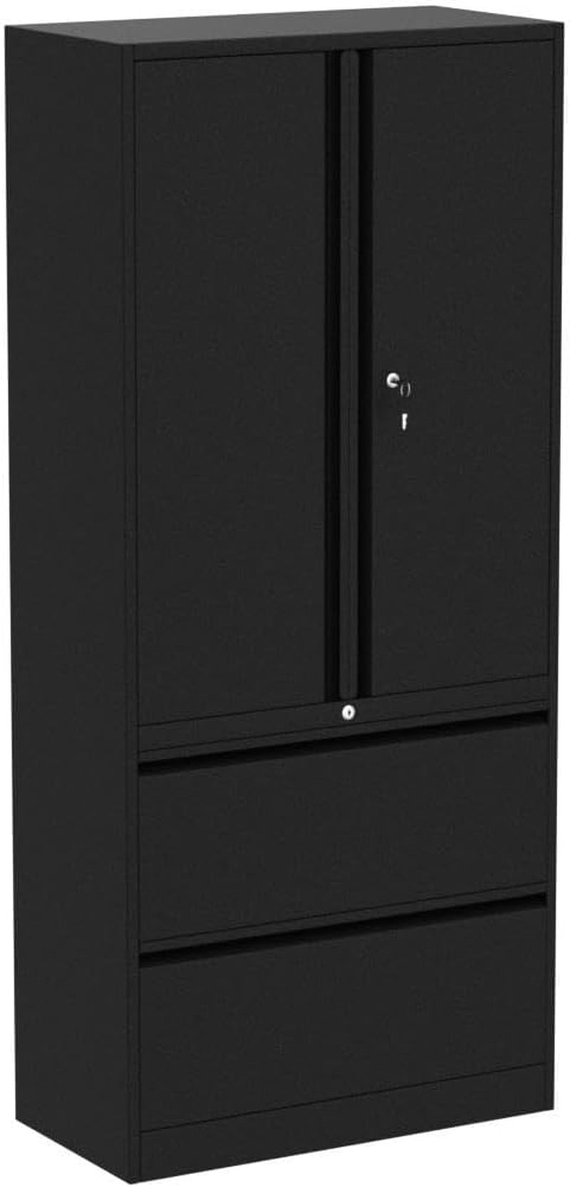 Two Drawer Lateral File Cabinet Locking Metal Storage Cabinet Black For Letter And Legal Files