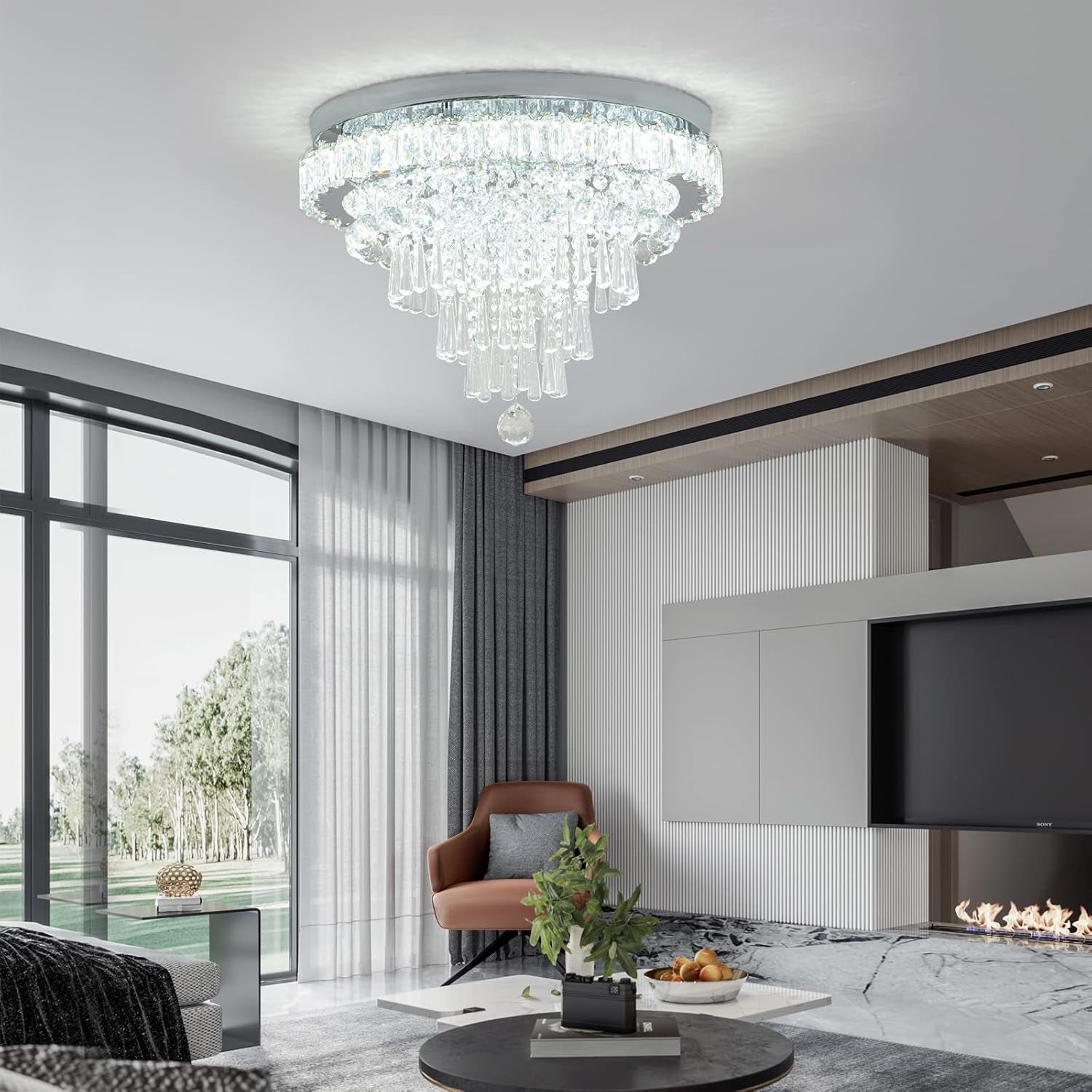 Round LED Crystal Chandelier Five-Tier Drops Ceiling-1