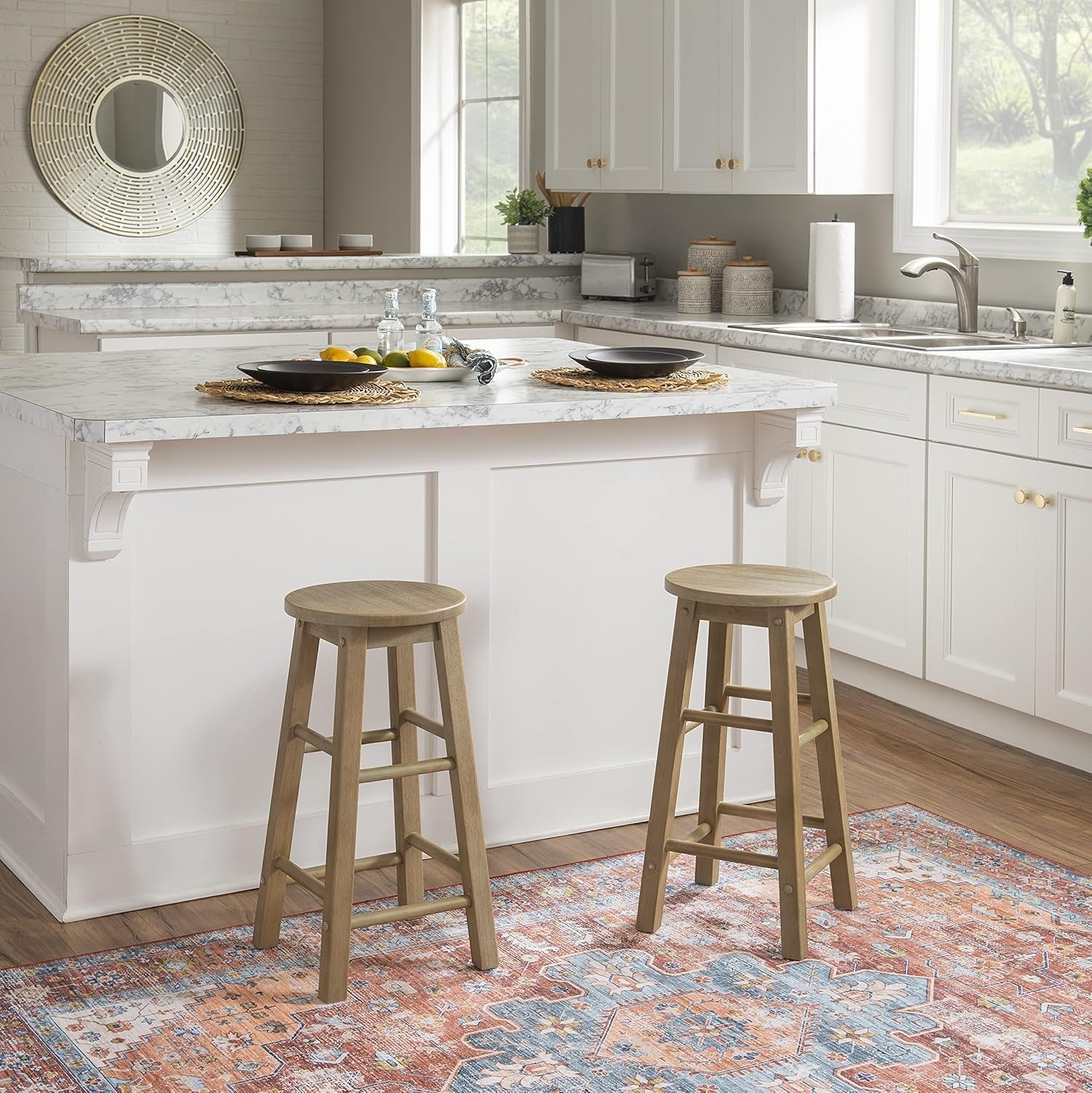 Zeke Grey Wash 24 Inch Counter Stool Round Seat Modern