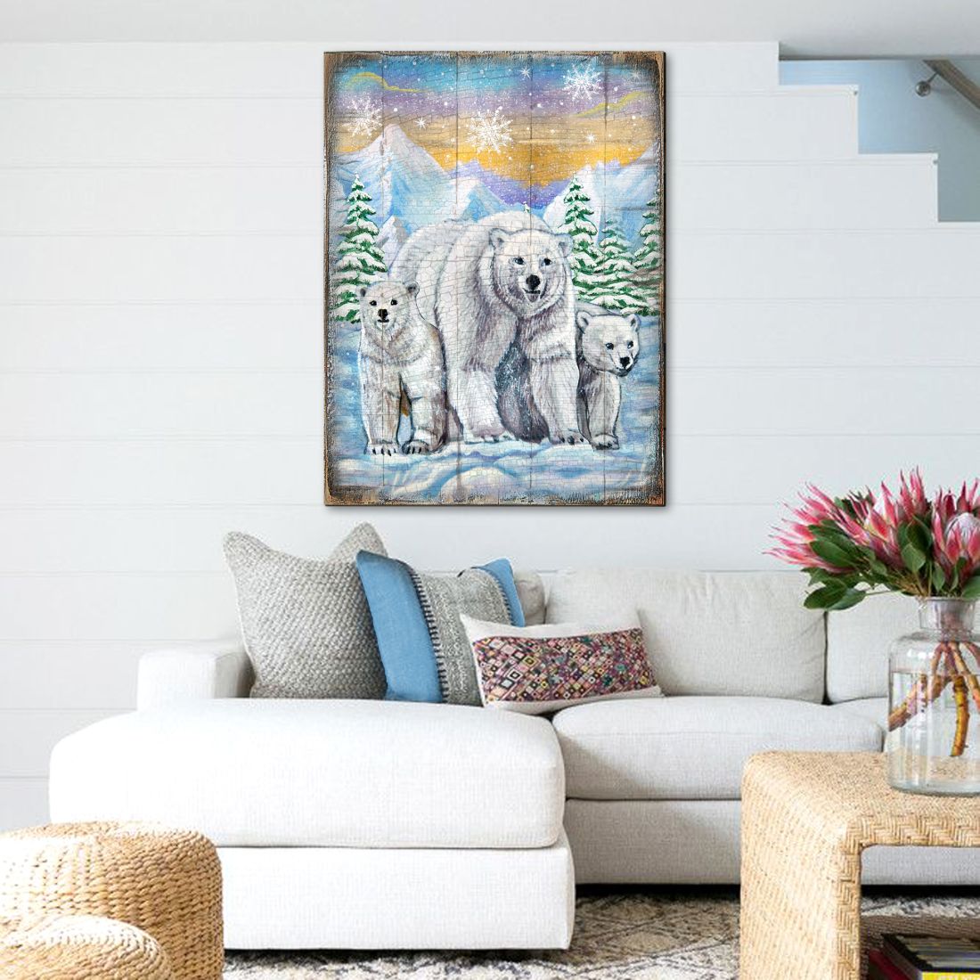 Polar Bears Art Wooden Wall Art by Nature Wonders | Nature Wildlife Décor  - 95215B-0