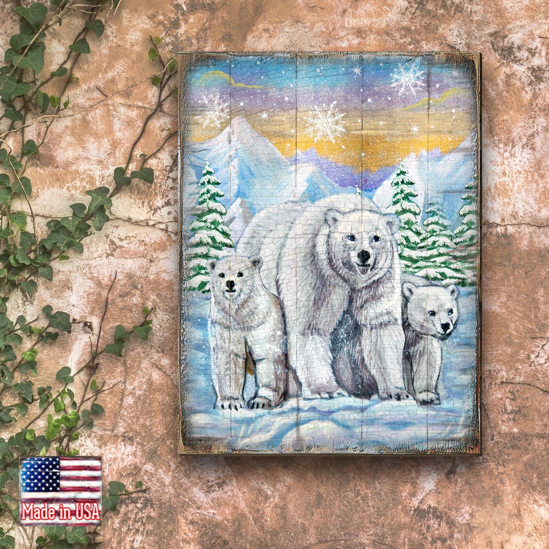 Polar Bears Art Wooden Wall Art by Nature Wonders | Nature Wildlife Décor  - 95215B-1