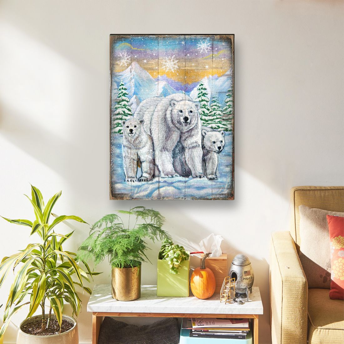 Polar Bears Art Wooden Wall Art by Nature Wonders | Nature Wildlife Décor  - 95215B-2