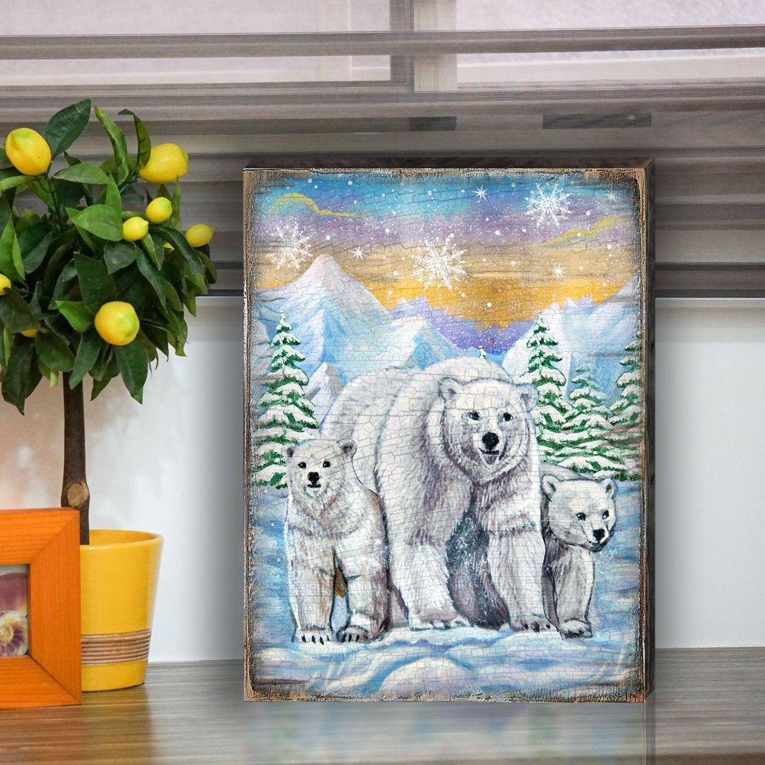 Polar Bears Art Wooden Wall Art by Nature Wonders | Nature Wildlife Décor  - 95215B-3