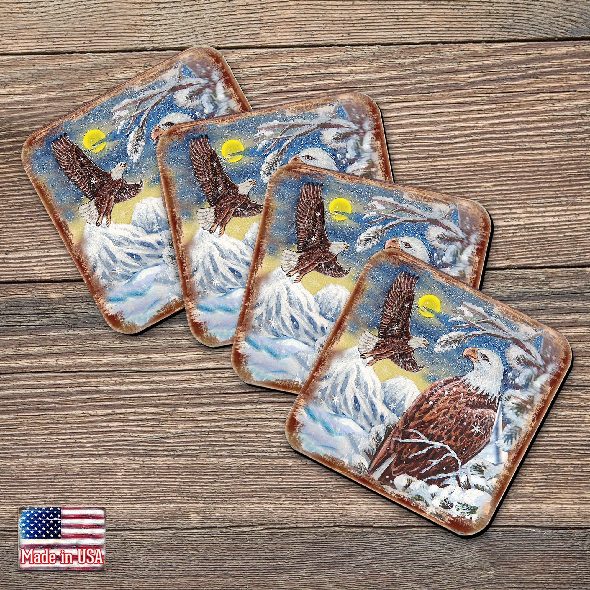 Eagle Wooden Cork Coasters Gift Set of 4 by Nature Wonders | Nature Wildlife Décor  - 95219C-S4-2