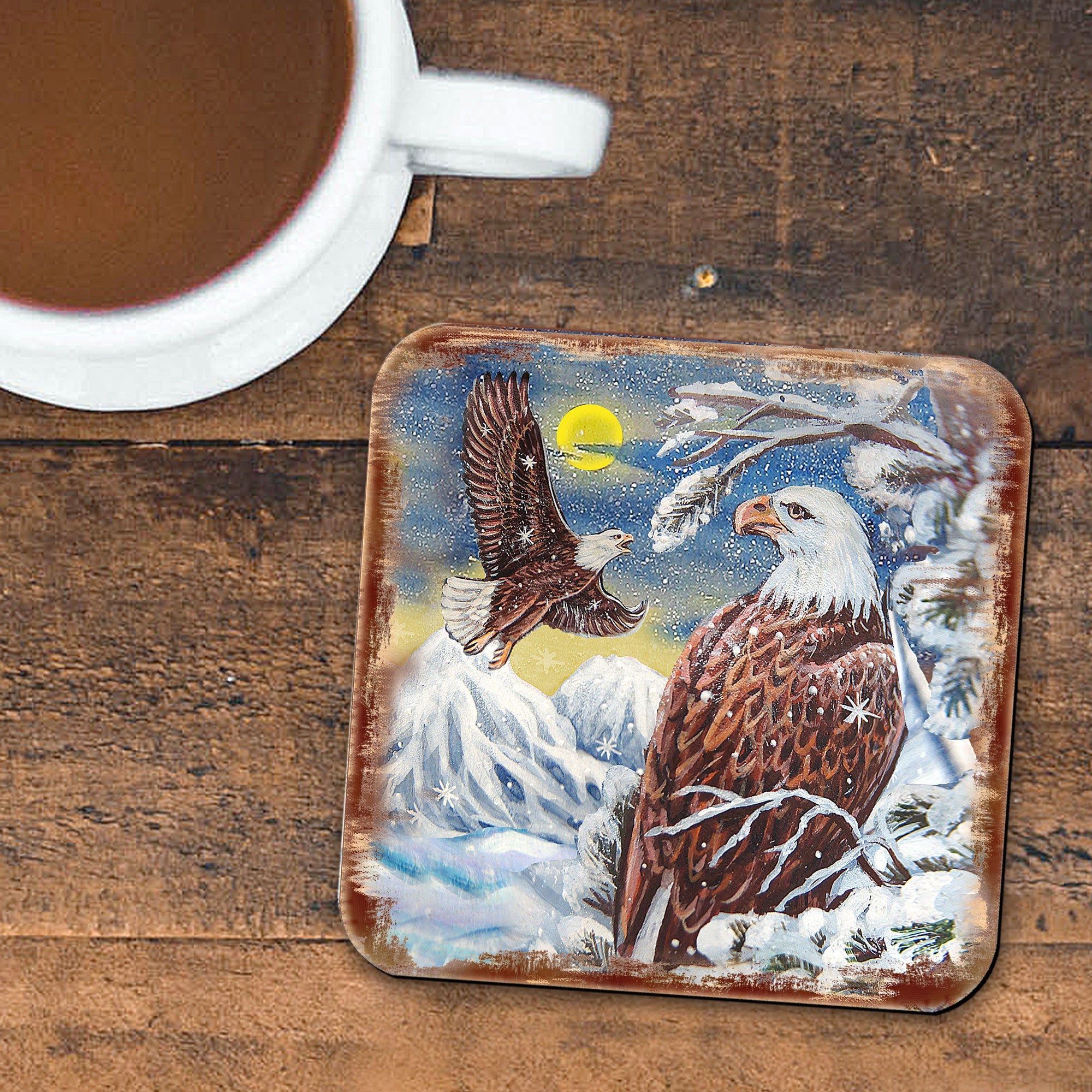 Eagle Wooden Cork Coasters Gift Set of 4 by Nature Wonders | Nature Wildlife Décor  - 95219C-S4-0