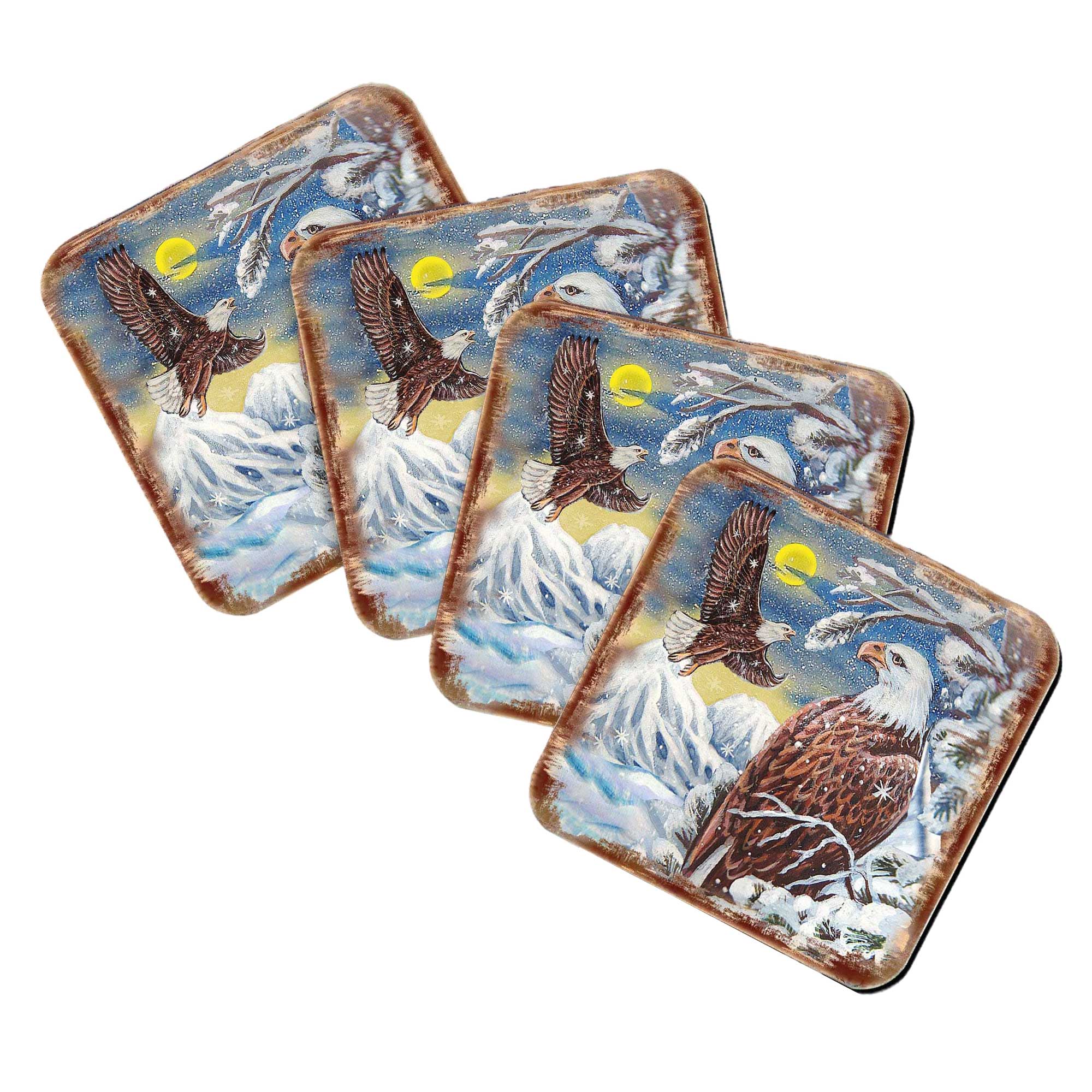 Eagle Wooden Cork Coasters Gift Set of 4 by Nature Wonders | Nature Wildlife Décor  - 95219C-S4-3