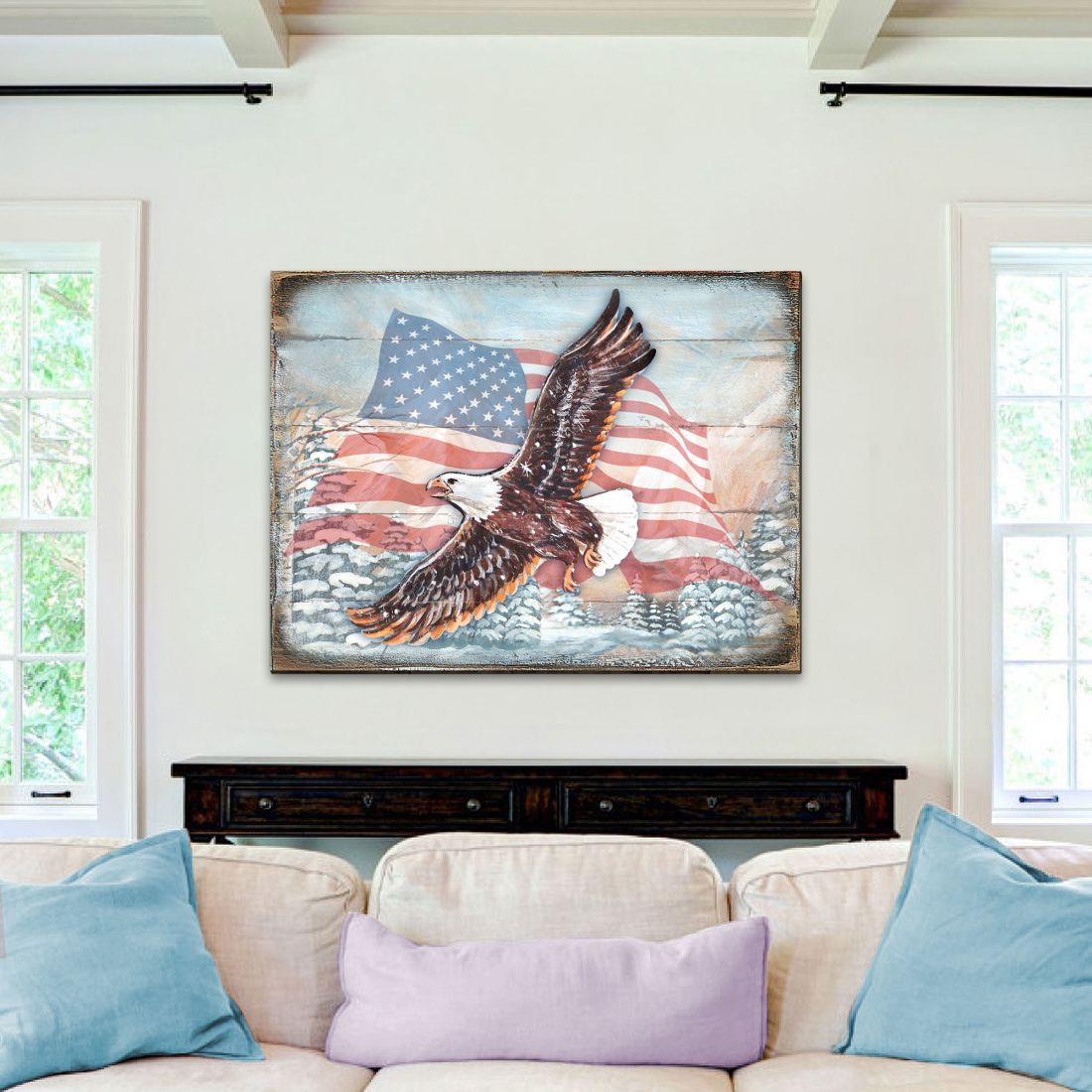 American Eagle Art Wooden Wall Art by Nature Wonders | American Patriotic Décor - 95221B-0