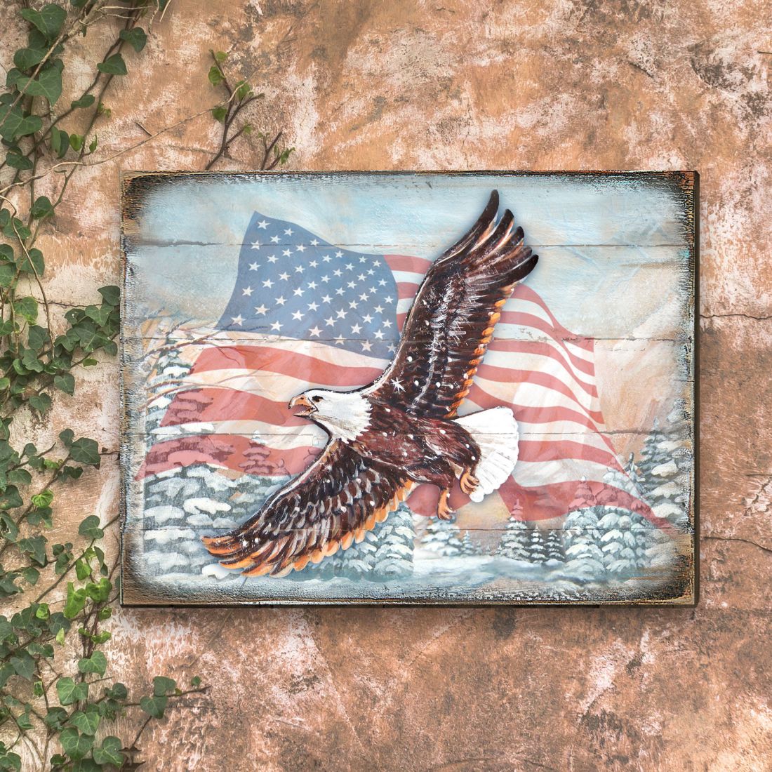 American Eagle Art Wooden Wall Art by Nature Wonders | American Patriotic Décor - 95221B-1