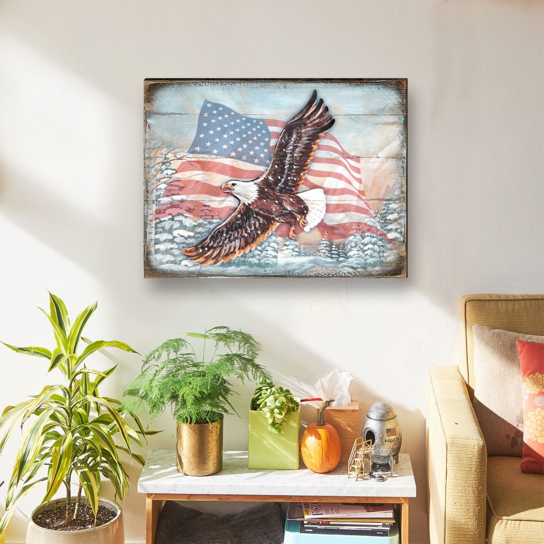 American Eagle Art Wooden Wall Art by Nature Wonders | American Patriotic Décor - 95221B-2