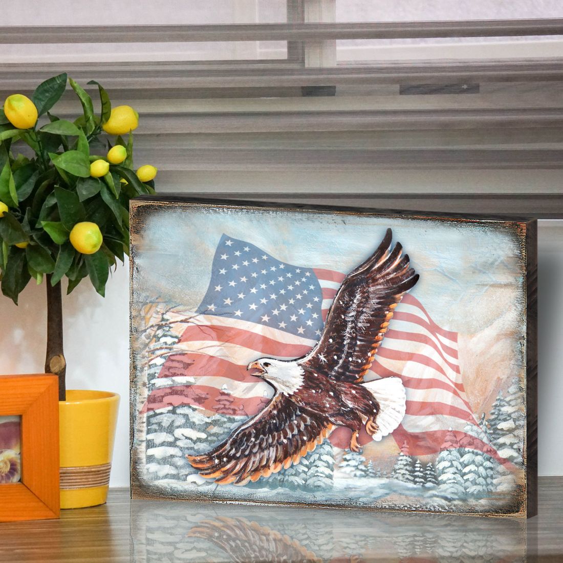 American Eagle Art Wooden Wall Art by Nature Wonders | American Patriotic Décor - 95221B-3