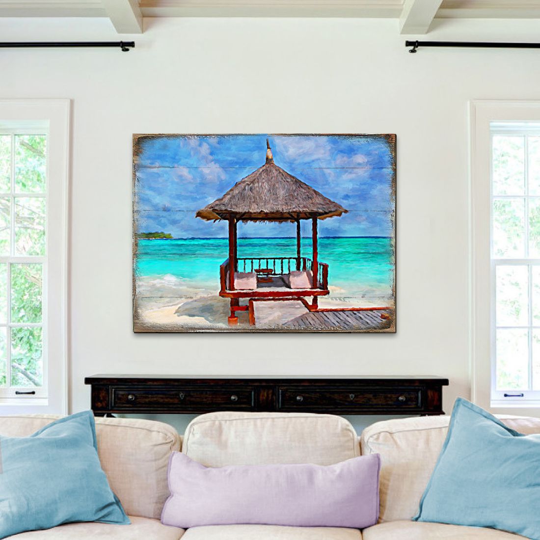 Beach Cabana Wood Wooden Coastal Wall Art by Nature Wonders | Coastal Sea-Life Décor - 95270B-0