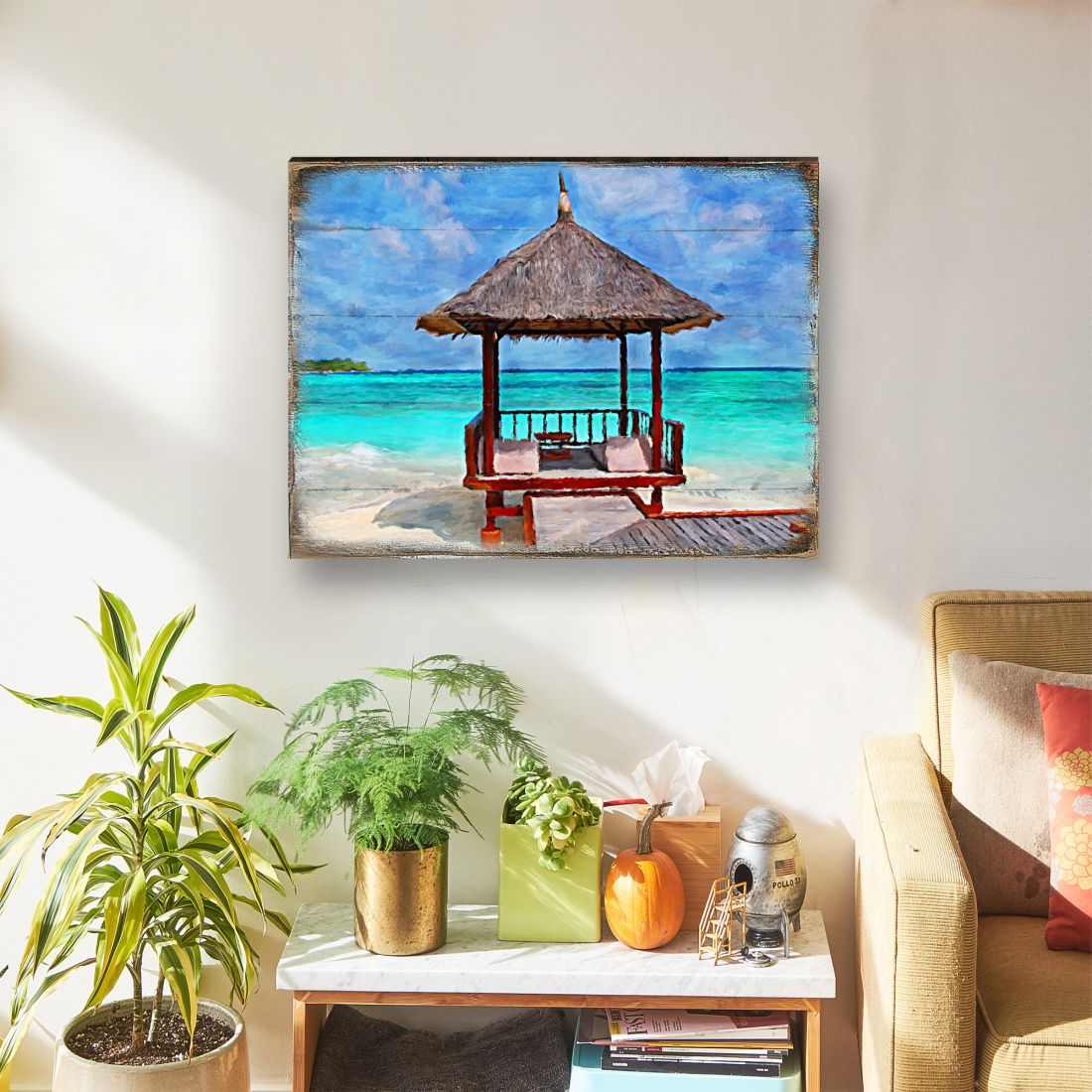 Beach Cabana Wood Wooden Coastal Wall Art by Nature Wonders | Coastal Sea-Life Décor - 95270B-2