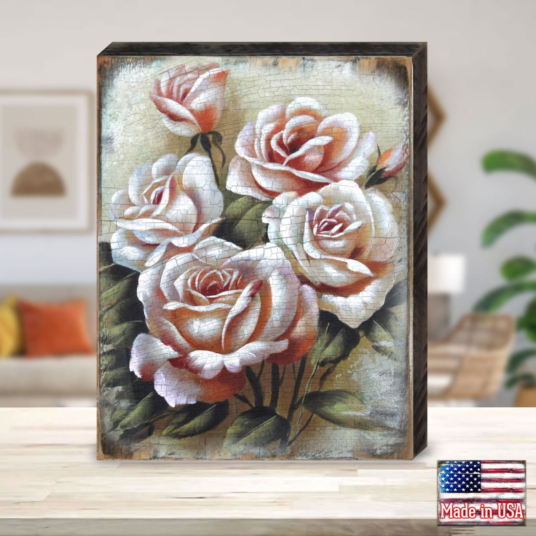 Glennville Rose Art Wooden Wall Art by Nature Wonders | Love Family Kids Décor - 95306B-0