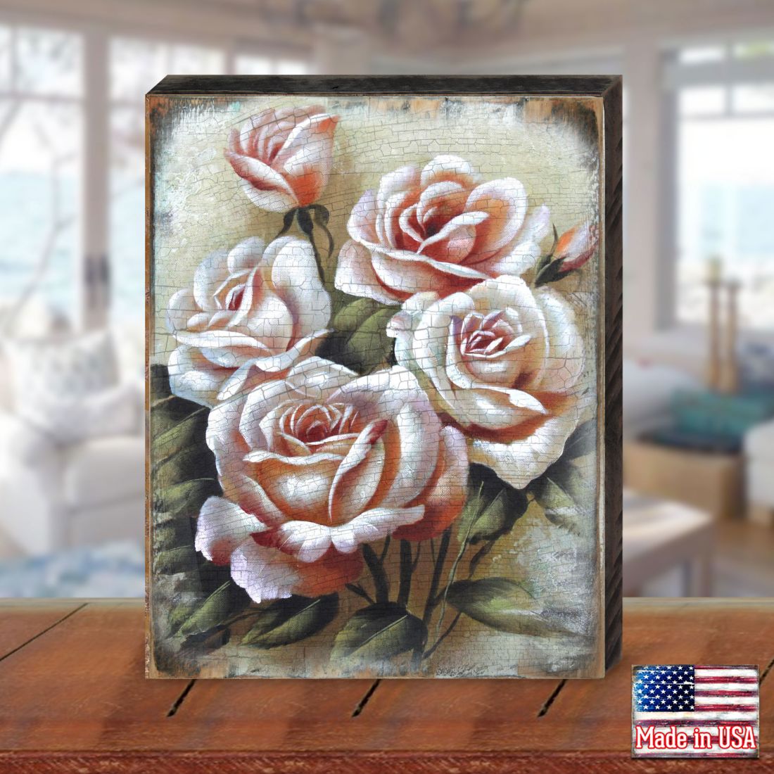 Glennville Rose Art Wooden Wall Art by Nature Wonders | Love Family Kids Décor - 95306B-1