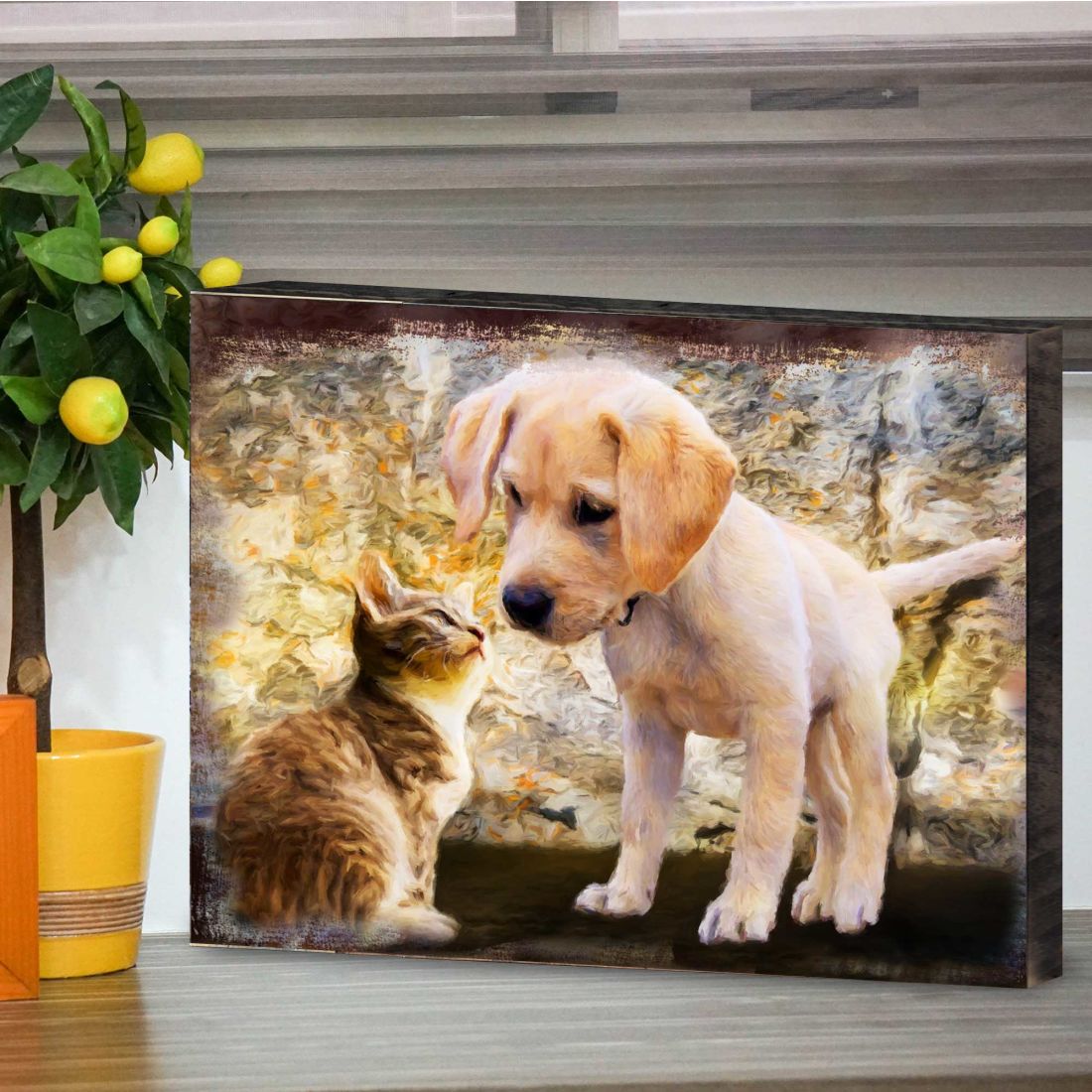 Allene Dog & Cat Art Wooden Wall Art by Nature Wonders | Pets Dog and Cats Décor - 95340B-2