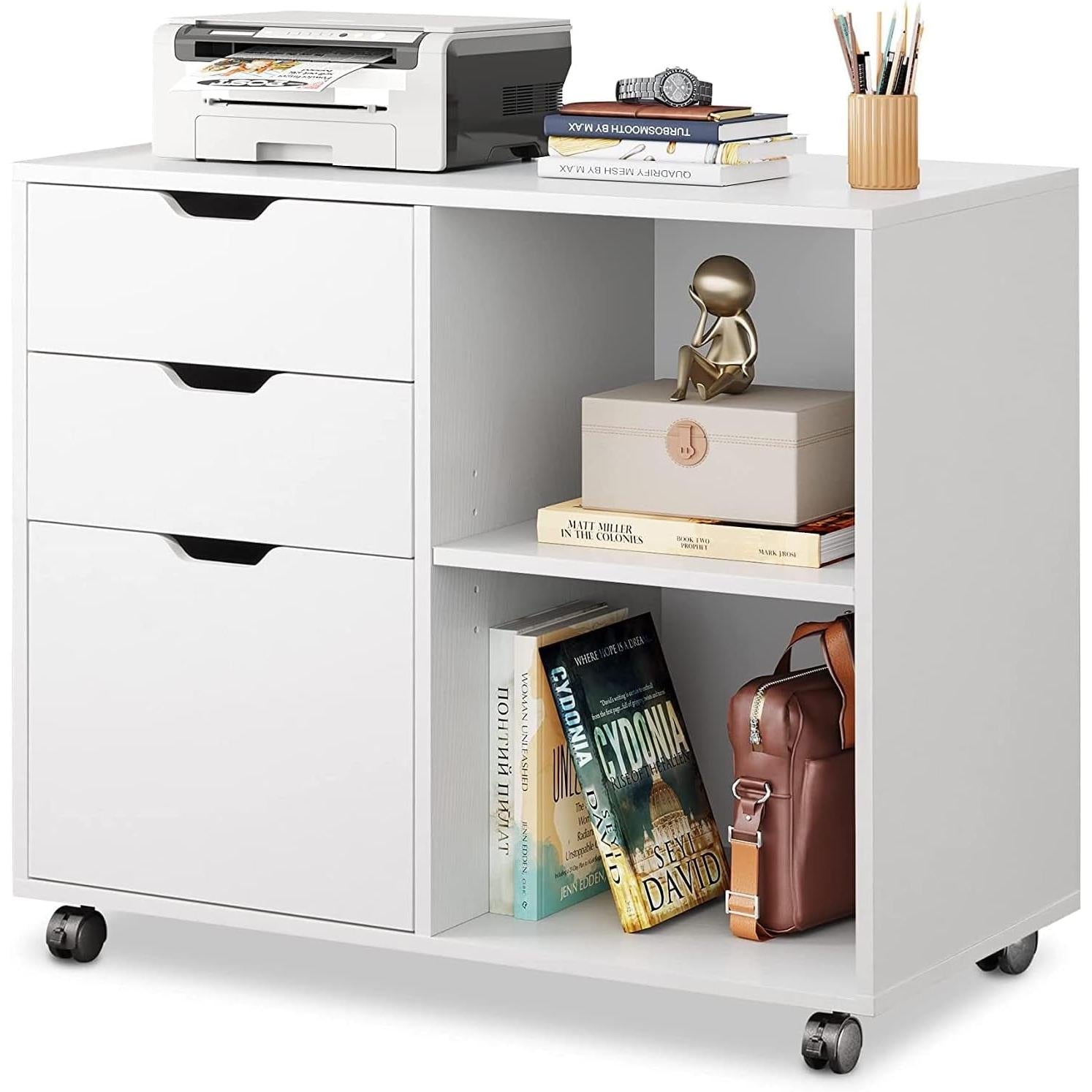 Rolling 3 Drawer File Cabinet With Printer Stand For Office