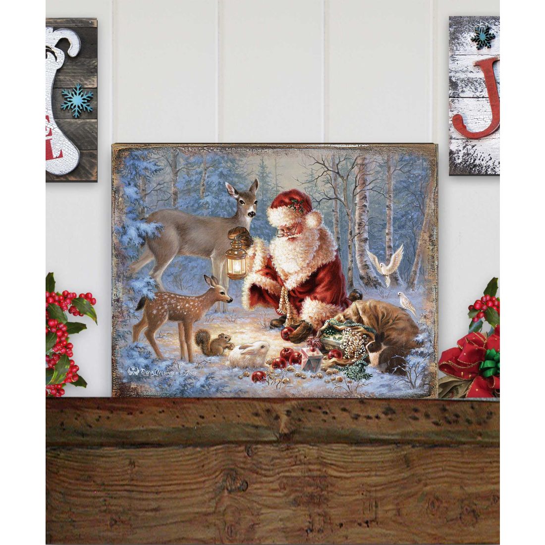 Abundance of Joy Art Wooden Wall Art by D. Gelsinger | Christmas Santa Snowman Décor - 95601B-0104-3