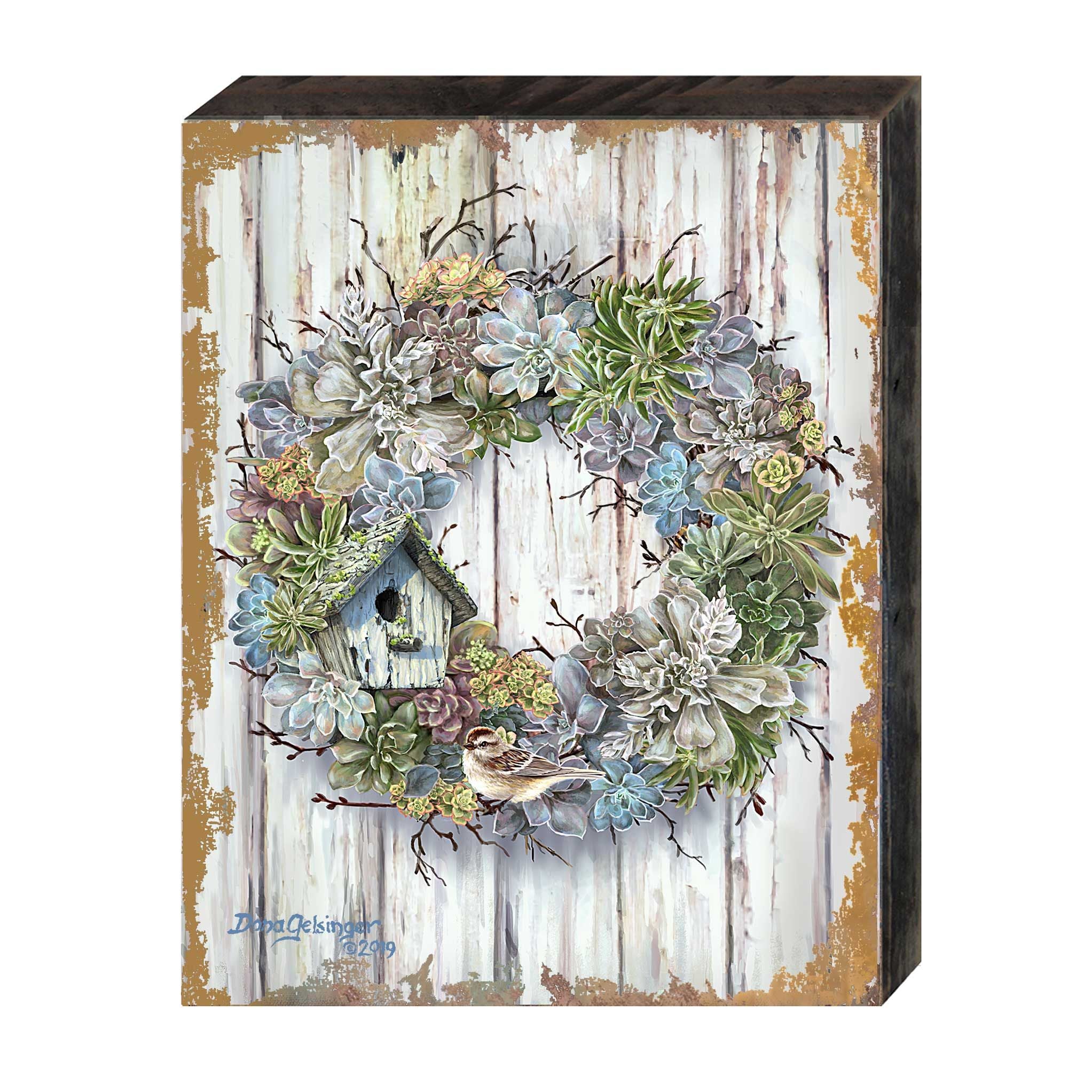 Succulent Wreath Wooden Wall Art by D. Gelsinger | Easter Spring Décor - 95610B04-1