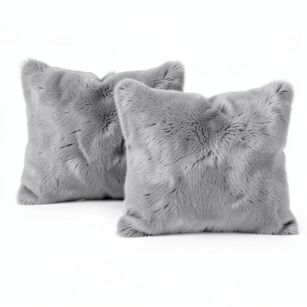 Infinity Home Throw Pillows Faux Fur 18 x 18 Set of 2 Gray Square Home Decor