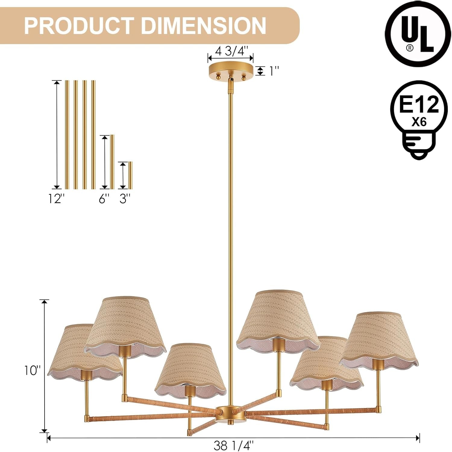 39Inch Boho Rattan Chandelier PendantLight 6 Lights-4
