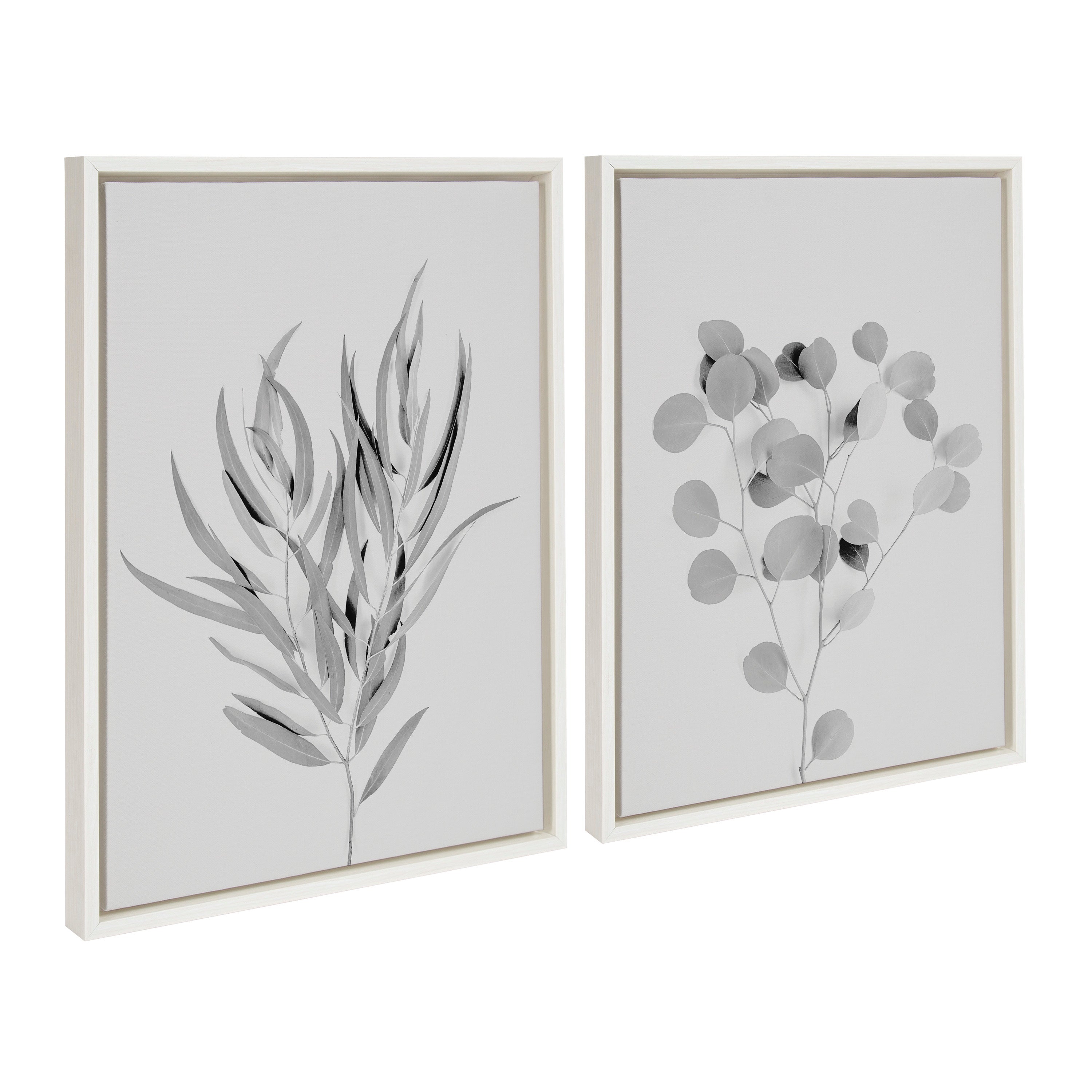 Sylvie Neutral Botanical 1 and 2 Soft White Framed Canvas by The Creative Bunch Studio