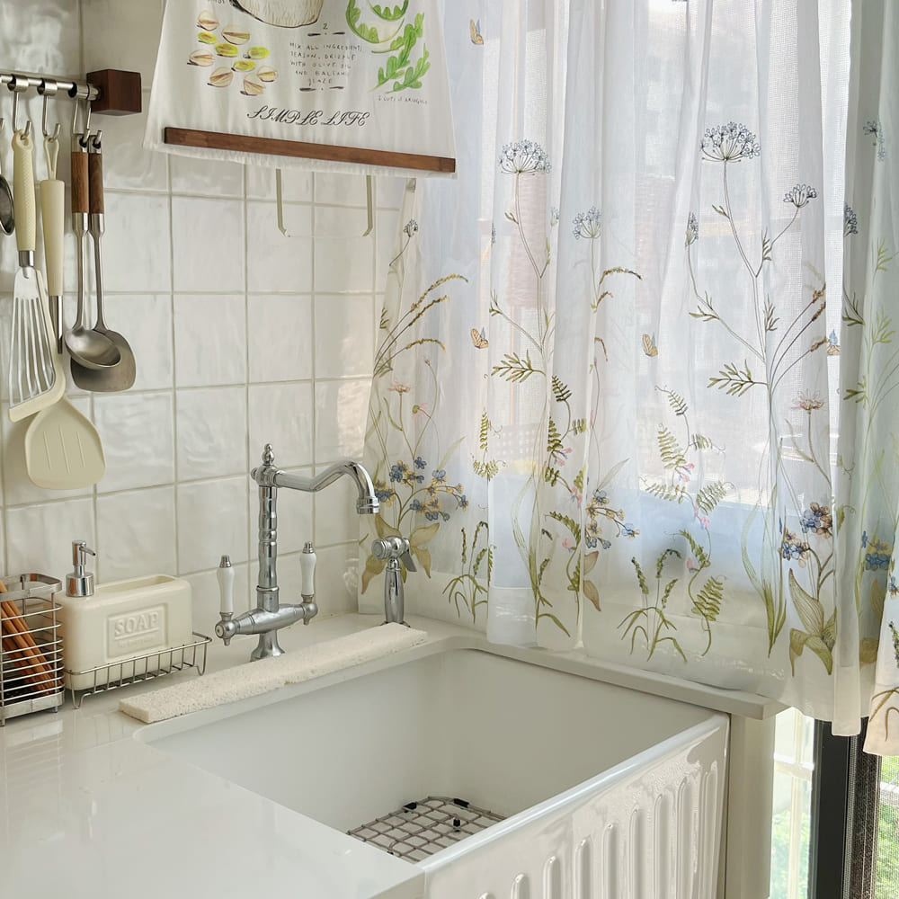 Sunny Floral Embroidered Sheer Curtains