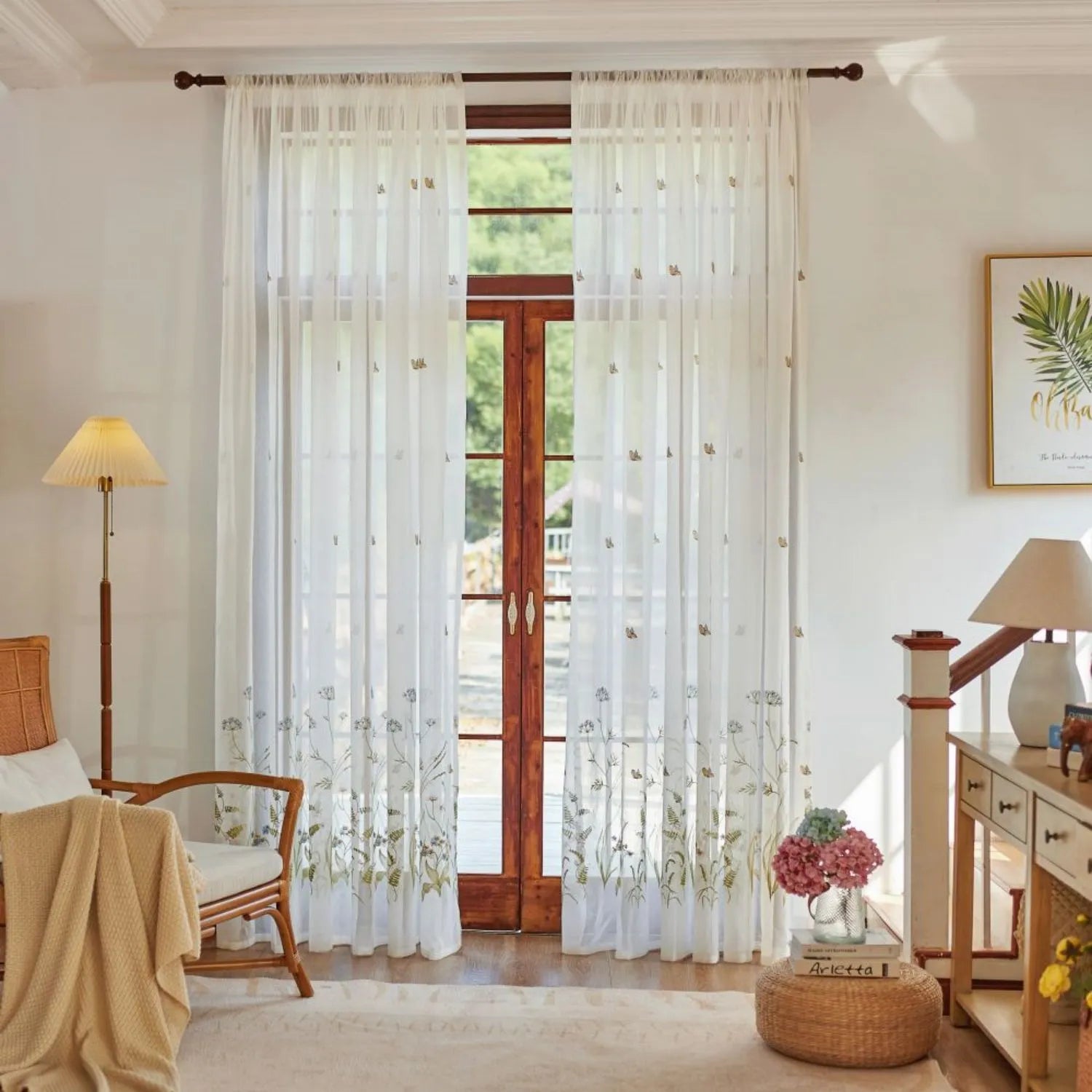 Sunny Floral Embroidered Sheer Curtains