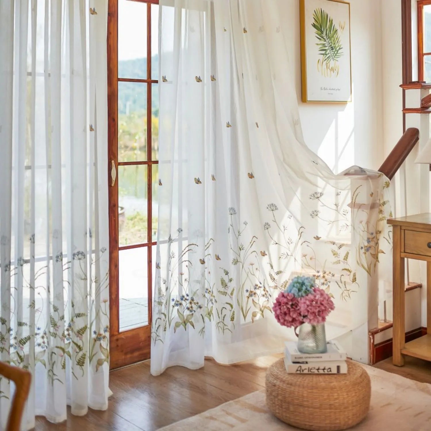 Sunny Floral Embroidered Sheer Curtains