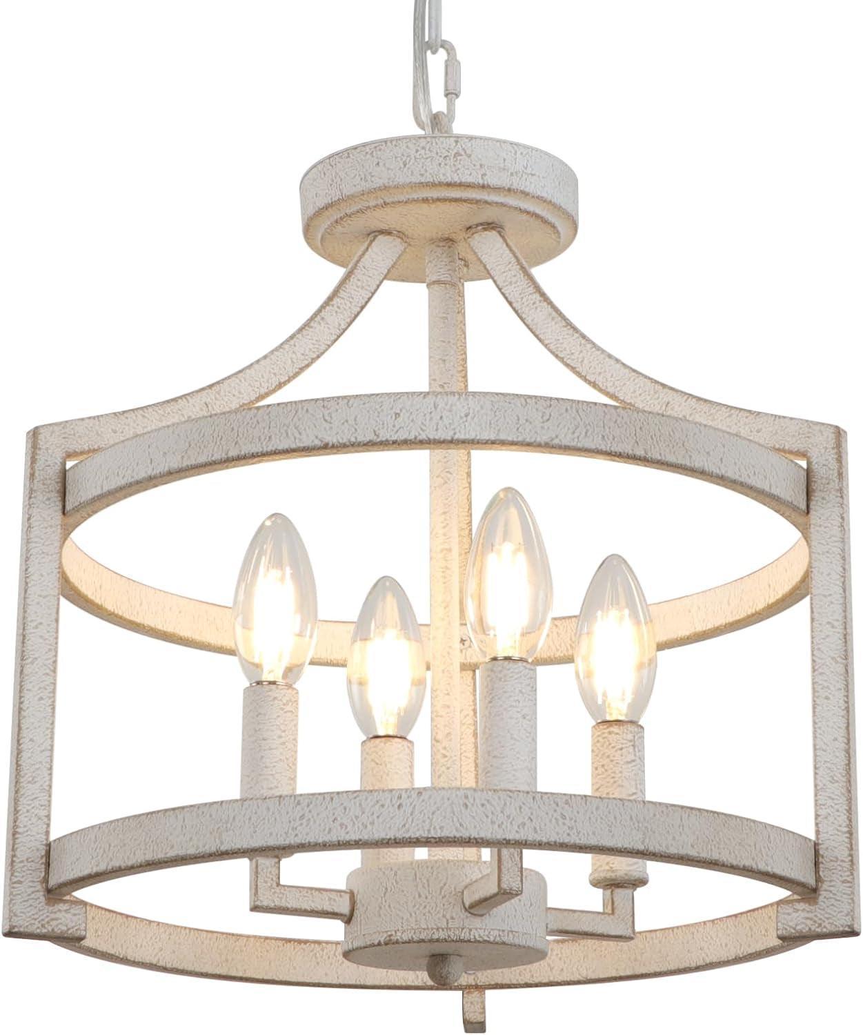 4 Light Farmhouse Chandelier Distressed White Finish-0