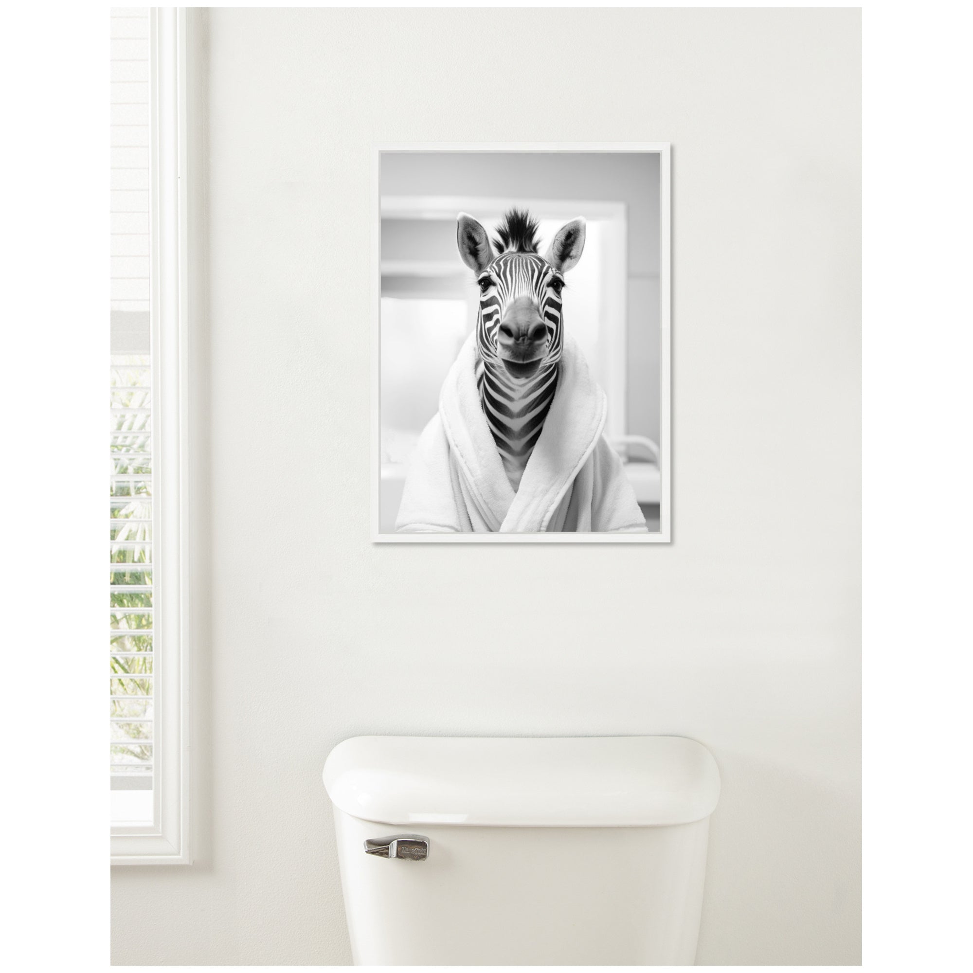 Sylvie Zebra Bathroom Art Towel Robe Black and White Framed Canvas by The Creative Bunch Studio