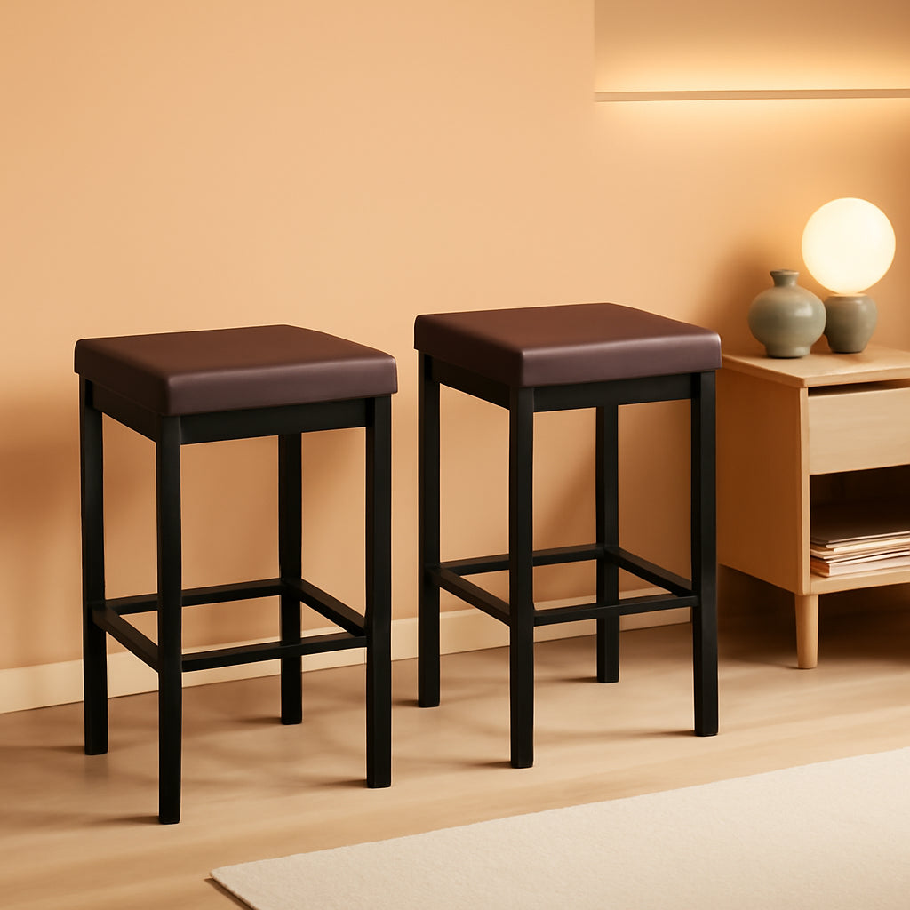 Bar Stools Set Of 2 24.8 Inch Height Black PU Upholstered