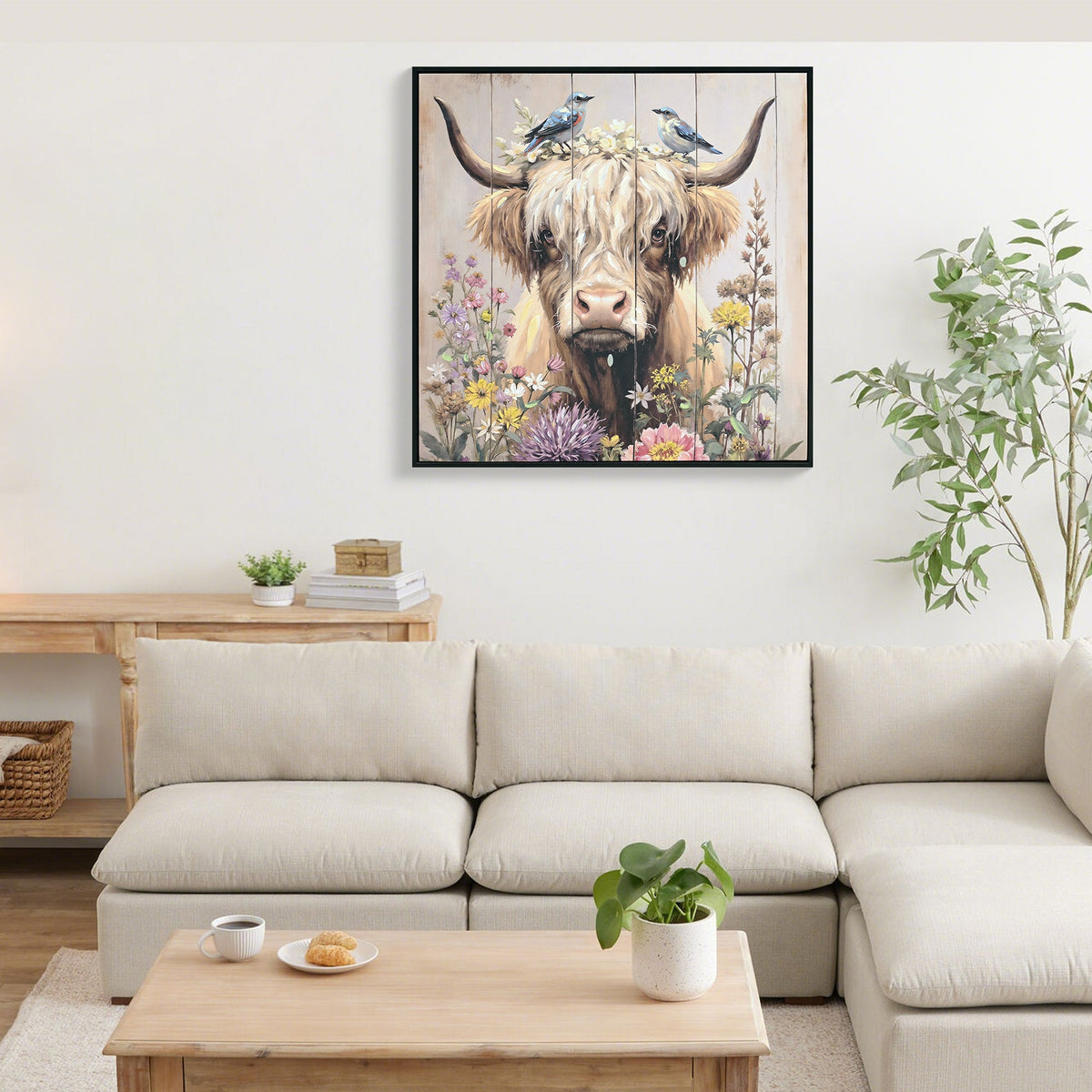 Farmhouse Highland Cow Wall Decor in Neutral Colour